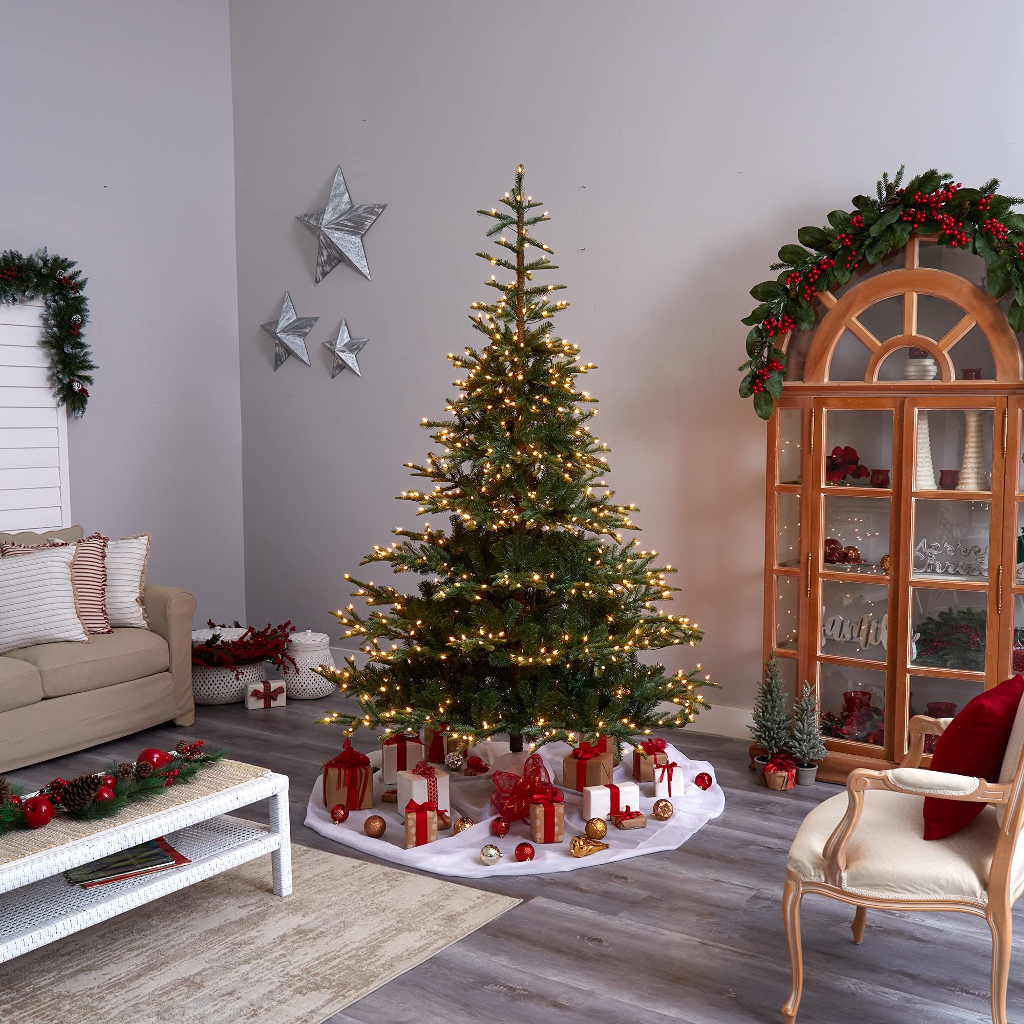 Nearly Natural 8ft Pre-Lit Artificial Christmas Tree - 650 Clear LED Lights & 1561 Bendable Branches | Realistic Washington Spruce Design for Holiday Home Decor, Office & Party Decoration