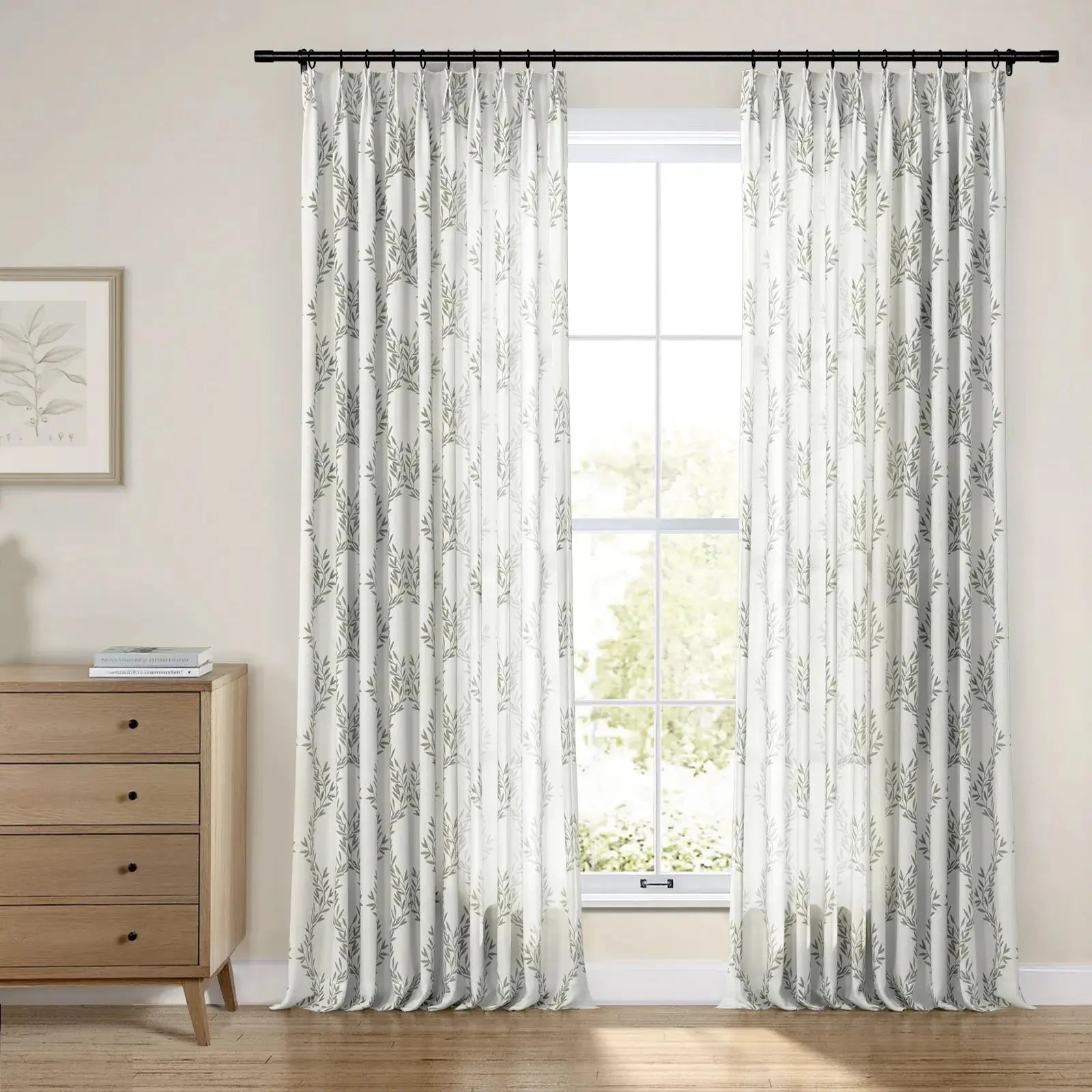 Linnea Linen Cotton Embroidered Pleated Curtains for Living Room & Bedroom - Elegant Window Treatment for Home Decor