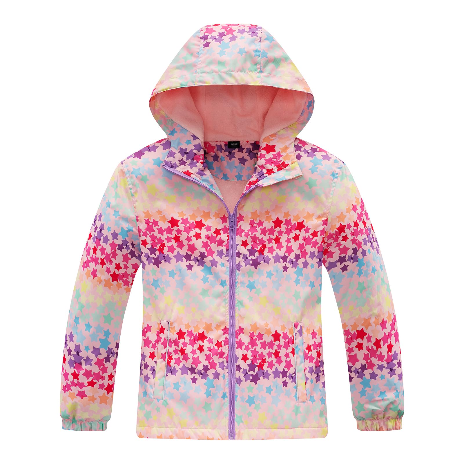 Girls Waterproof Rain Jacket with Fleece Liner - Windproof Kids Raincoat with Zipper for Outdoor Play, Hiking & School - Lightweight & Comfortable for All Weather Protection