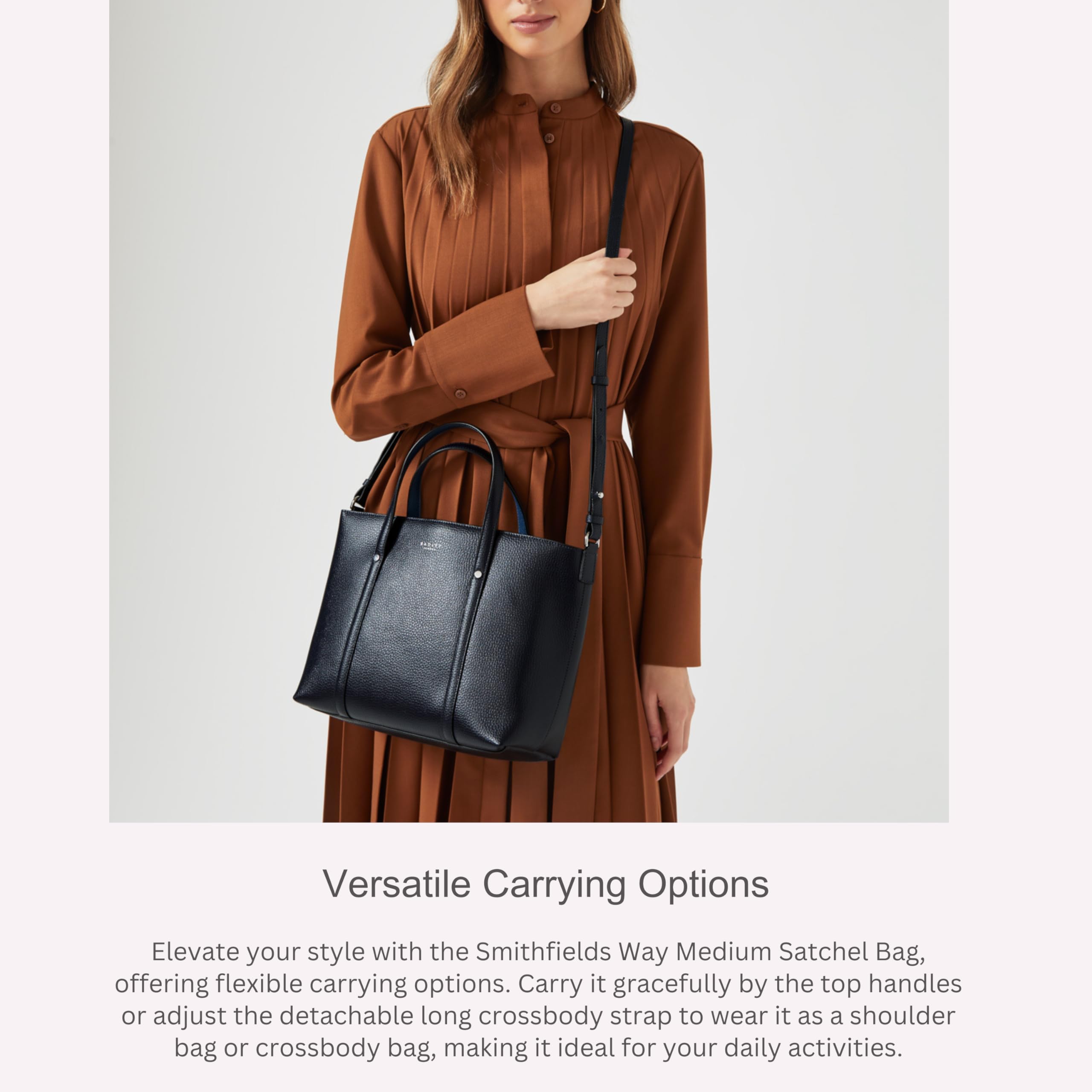 RADLEY London Smithfields Way Medium Open Top Satchel Bag for Women - Genuine Leather Crossbody Purse, Stylish Shoulder Bag for Work, Travel & Everyday Use