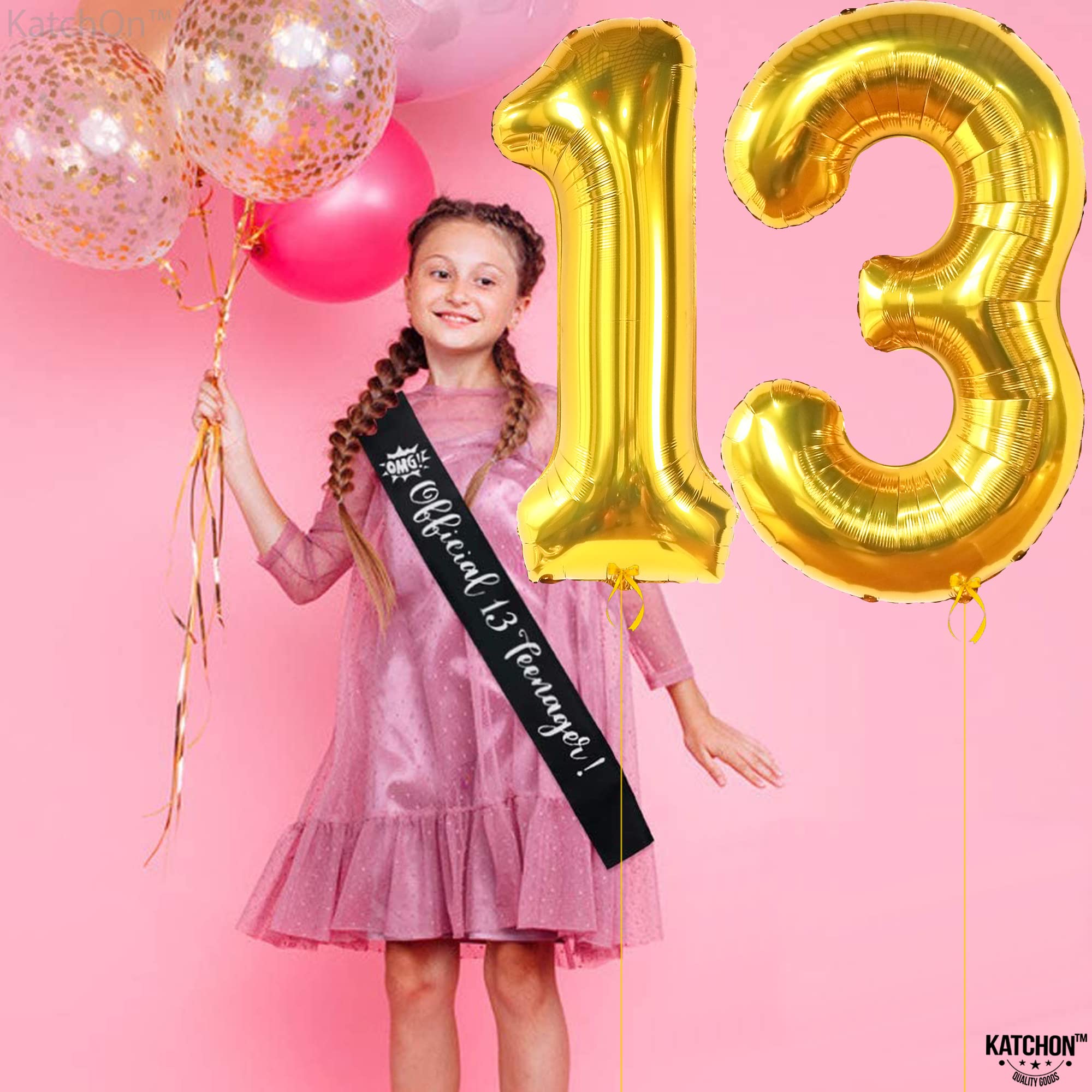 KatchOn 40 Inch Giant Gold 13 Balloon Numbers - Large 13th Birthday Decorations for Boys & Girls, Anniversary Party Supplies | Perfect for Birthday Parties, Anniversaries, and Special Events