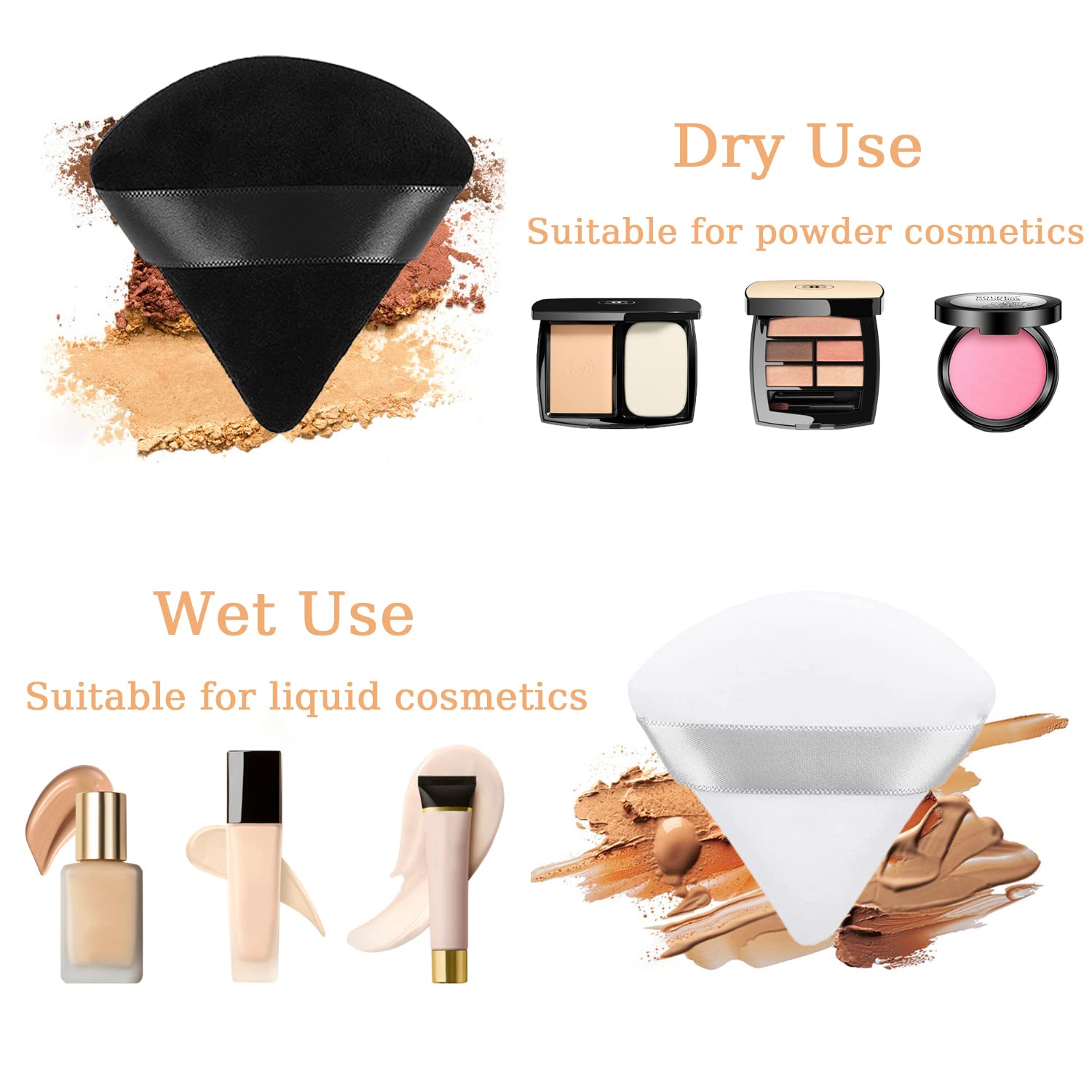4 Pack Soft Triangle Powder Puffs for Loose & Setting Powder - Washable Reusable Velour Makeup Sponges for Face & Body (Wet/Dry Use) - Perfect for Flawless Makeup Application, Touch-ups & Travel
