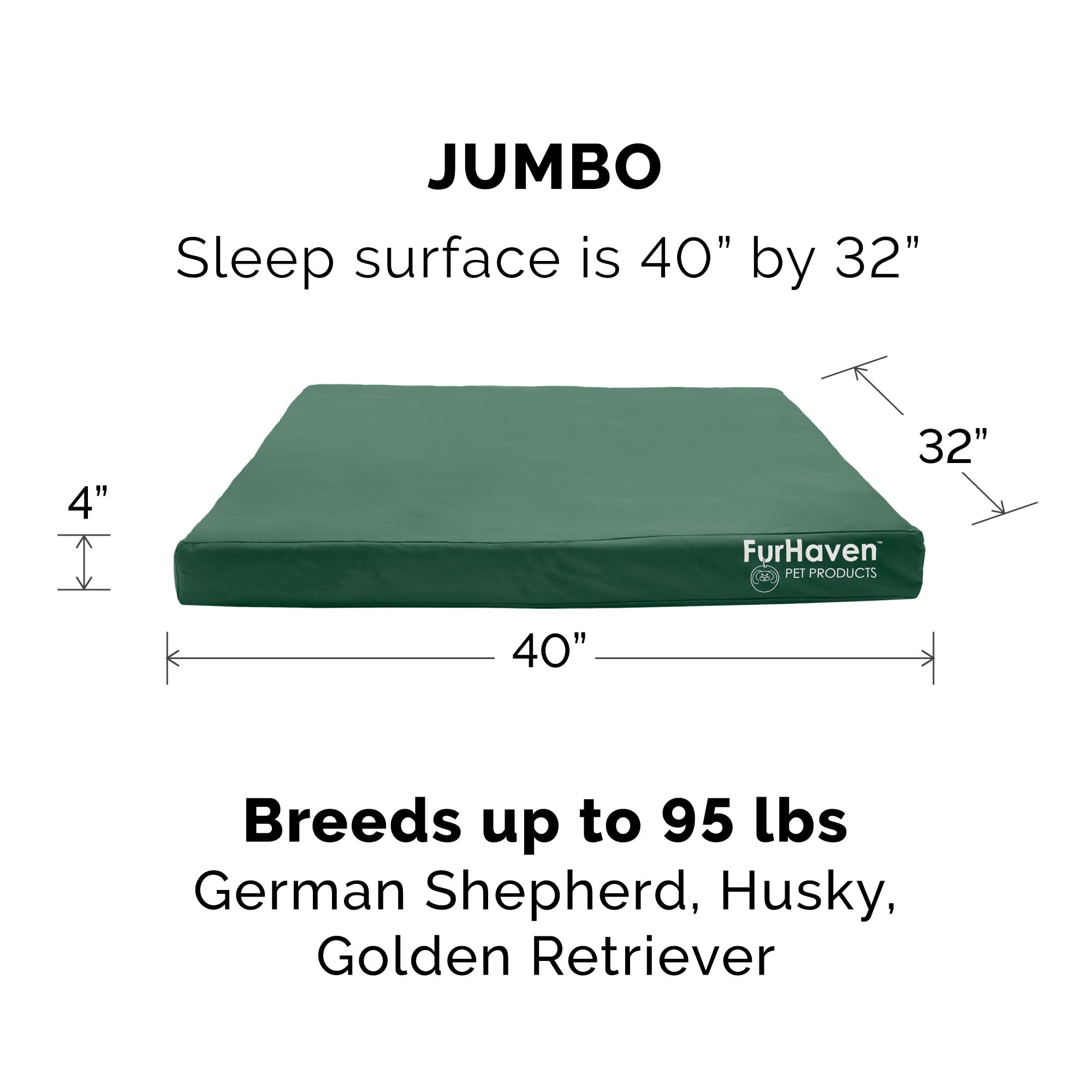 Furhaven Water-Resistant Dog Bed Cover - Washable Oxford Polycanvas Mattress with Logo Print for Indoor/Outdoor Use - Forest Green Jumbo (X-Large) Size - Perfect for Large Dogs in Living Rooms, Patios & Kennels