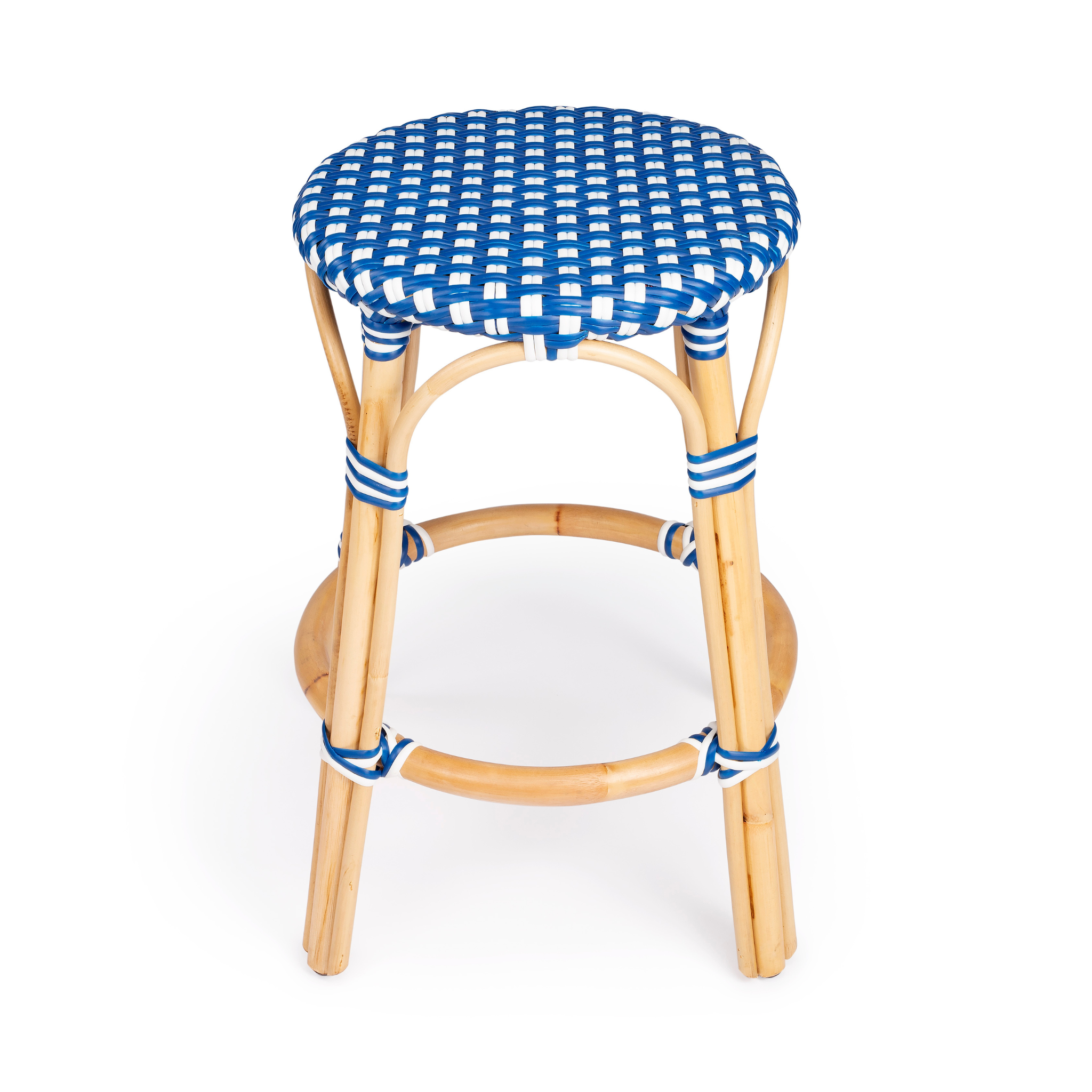 Blue and White Rattan Frame Counter Stool - 24