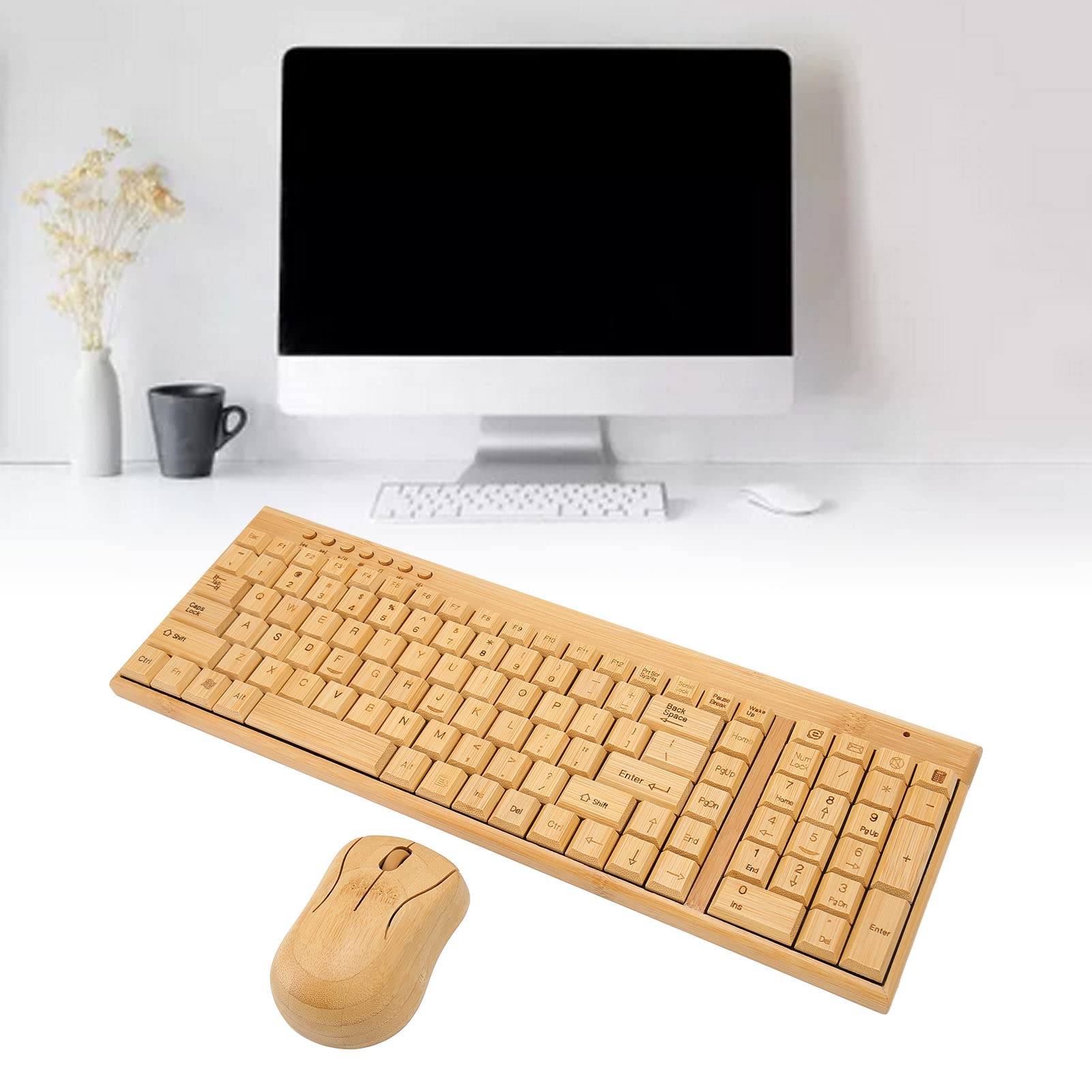 Premium Bamboo Wood Wireless Keyboard and Mouse Combo - 2.4GHz Stable Connection for PC, Laptop, Mac - Ergonomic Computer Accessories for Home Office, Gaming & Workstations