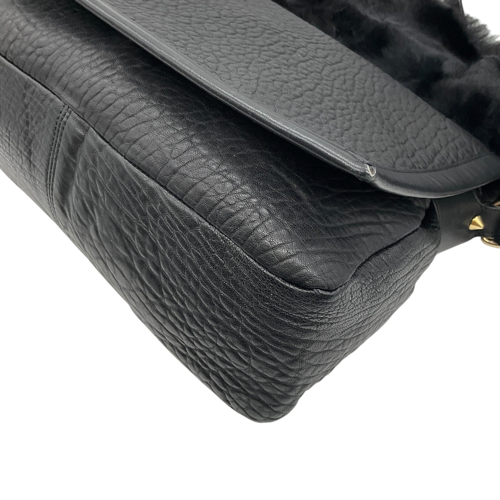 Elena Ghisellini Luxury Black Leather & Fur 3-Way Handbag - Shoulder Bag, Crossbody & Clutch for Women | Perfect for Parties, Weddings & Evening Events