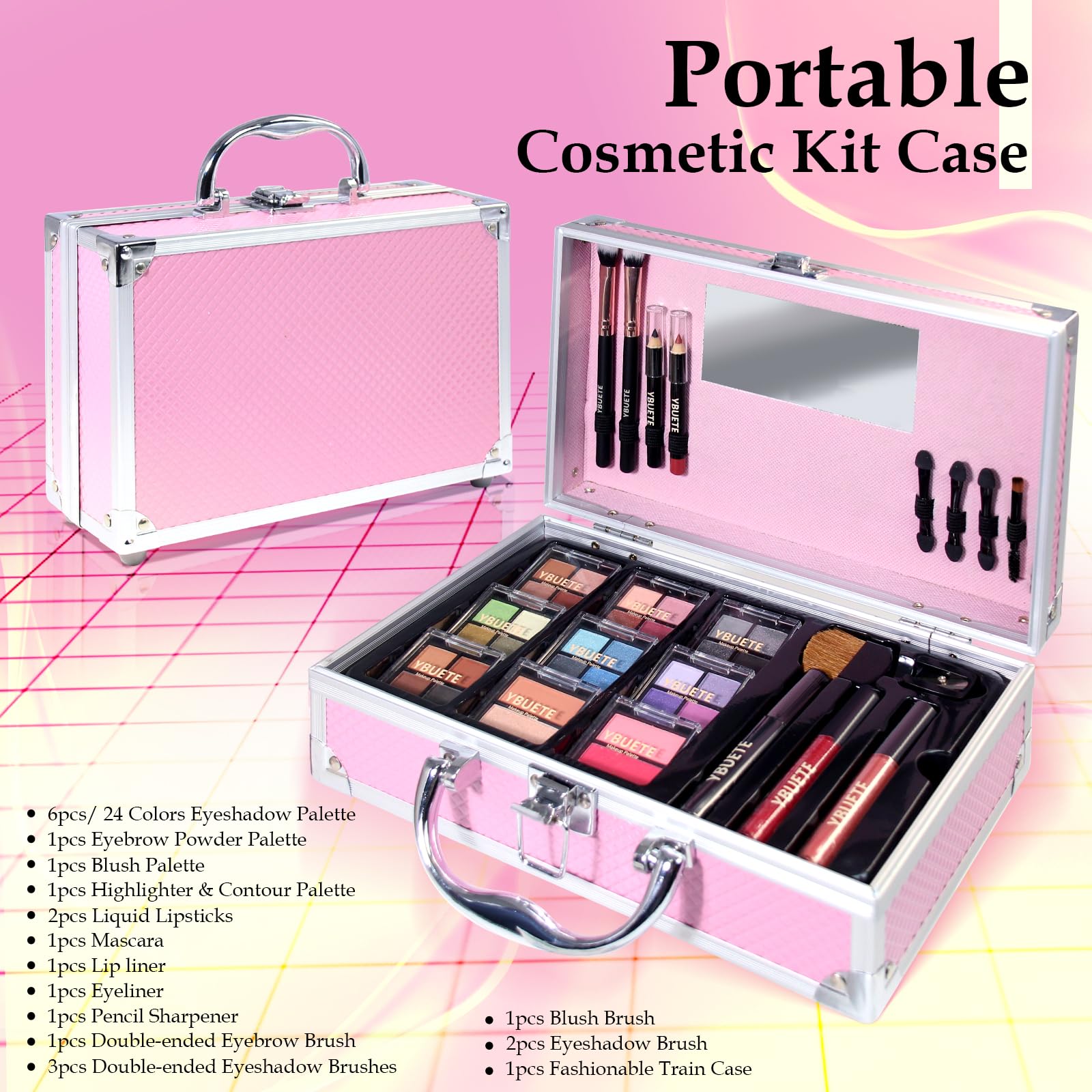 Complete Makeup Kit for Teens, Girls & Women – Full Starter Cosmetics Set with Eyeshadow, Blusher, Contour & Eyebrow Powder | Perfect Gift & Beginner Makeup Train Case | Ideal for Daily Use, Parties & Special Occasions
