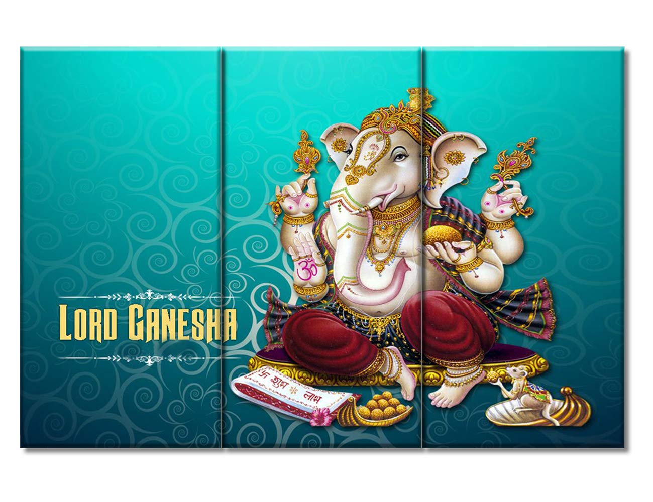 Modern Lord Ganesha Wall Art Set - 3 Piece Framed Indian God Decor for Living Room, Bedroom & Office - Ready to Hang Home Wall Decorations (20x40 inch Each) - Perfect for Meditation Spaces, Yoga Rooms & Spiritual Home Decor