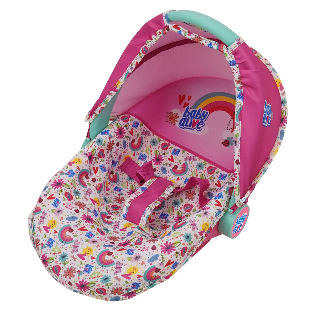 Baby Alive Deluxe Doll Car Seat - Pink & Rainbow Stroller for Toddler Pretend Play | Safe & Realistic Baby Doll Carrier for Girls Age 3+ | Perfect for Indoor Playtime, Birthday Gifts & Role-Playing Games