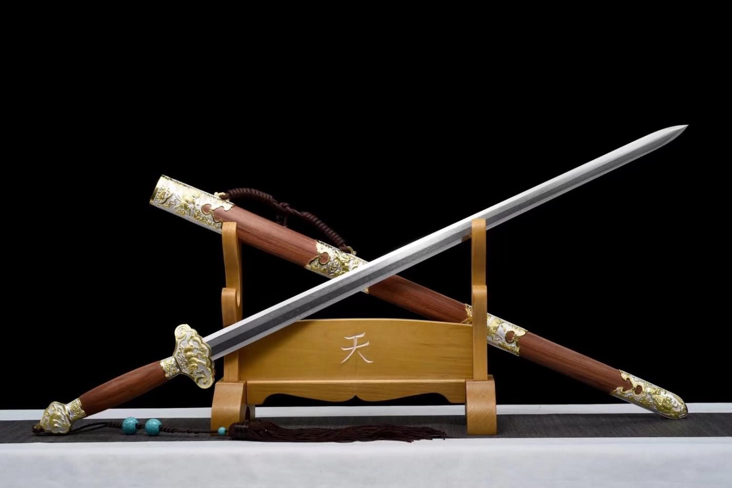 Hand Forged Damascus Steel Chinese Zodiac Sword with Rosewood Scabbard & Alloy Fittings - Authentic Collectible Blade for Home Decor, Martial Arts Training, and Gift Giving