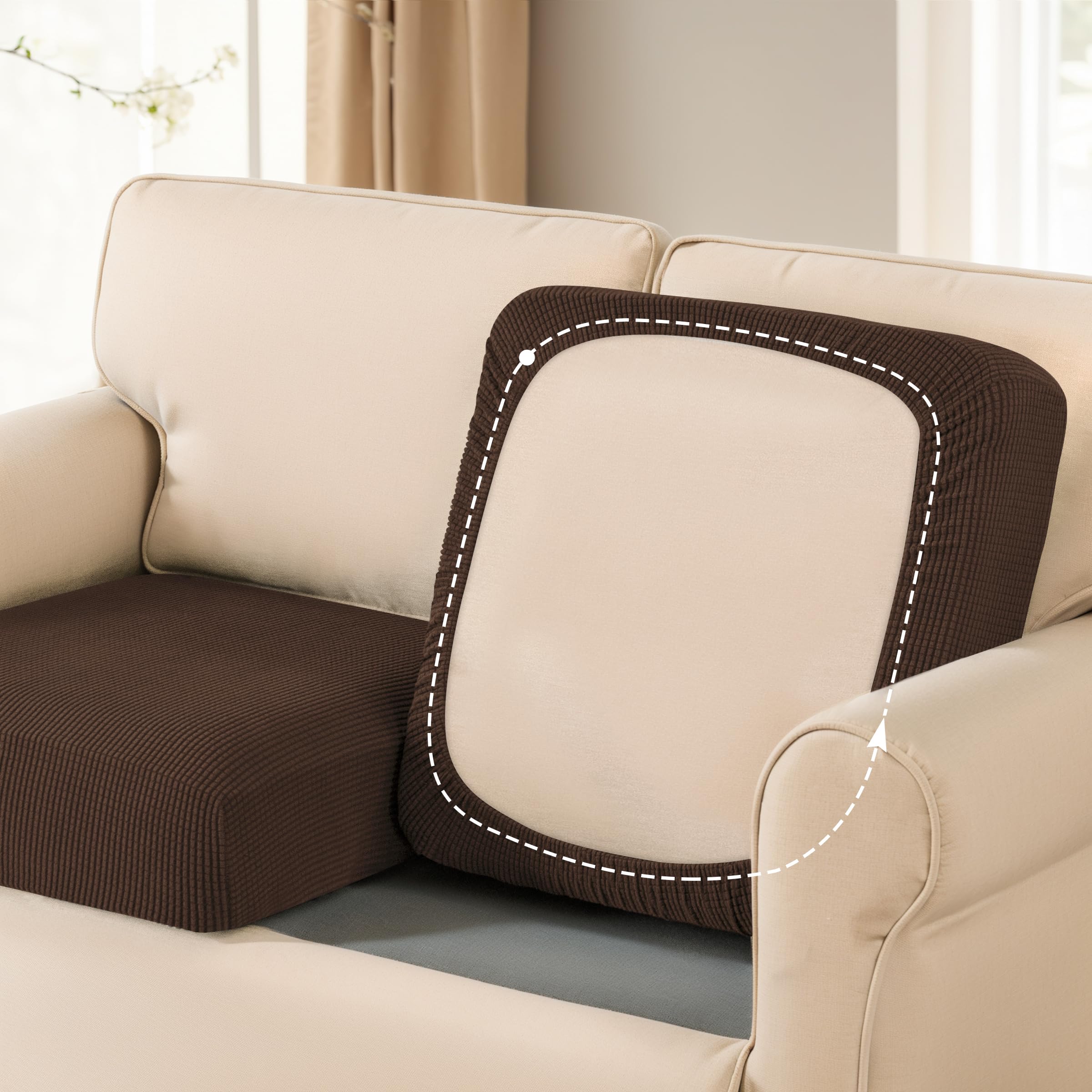 SUBRTEX Stretch Couch Covers 2-Pack - Elastic Spandex Slipcovers for Sofa, Loveseat, RV & Chair Cushions - Chocolate Brown Furniture Protectors - Perfect for Home, Office & Travel Use