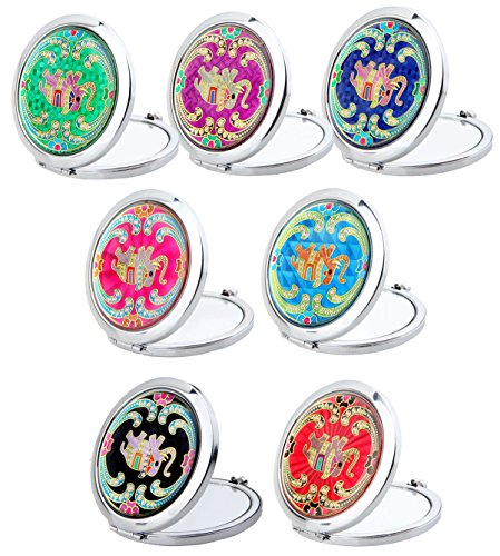 7-Piece Double-Sided Compact Cosmetic Makeup Mirror Set with Magnification - Round Pocket Purse Jewelry Mirror (2x-7x Magnification) for Travel, Home Vanity & Handbag Essentials