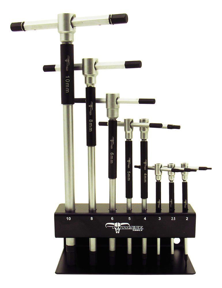 Pit Posse 8-Piece Metric T-Handle Hex Allen Wrench Set with 3-Way Rotating Sleeve - High Carbon Steel Bike & Motorcycle Tool Kit with Storage Rack - Perfect for Bicycle Repair, Motorcycle Maintenance & DIY Automotive Projects