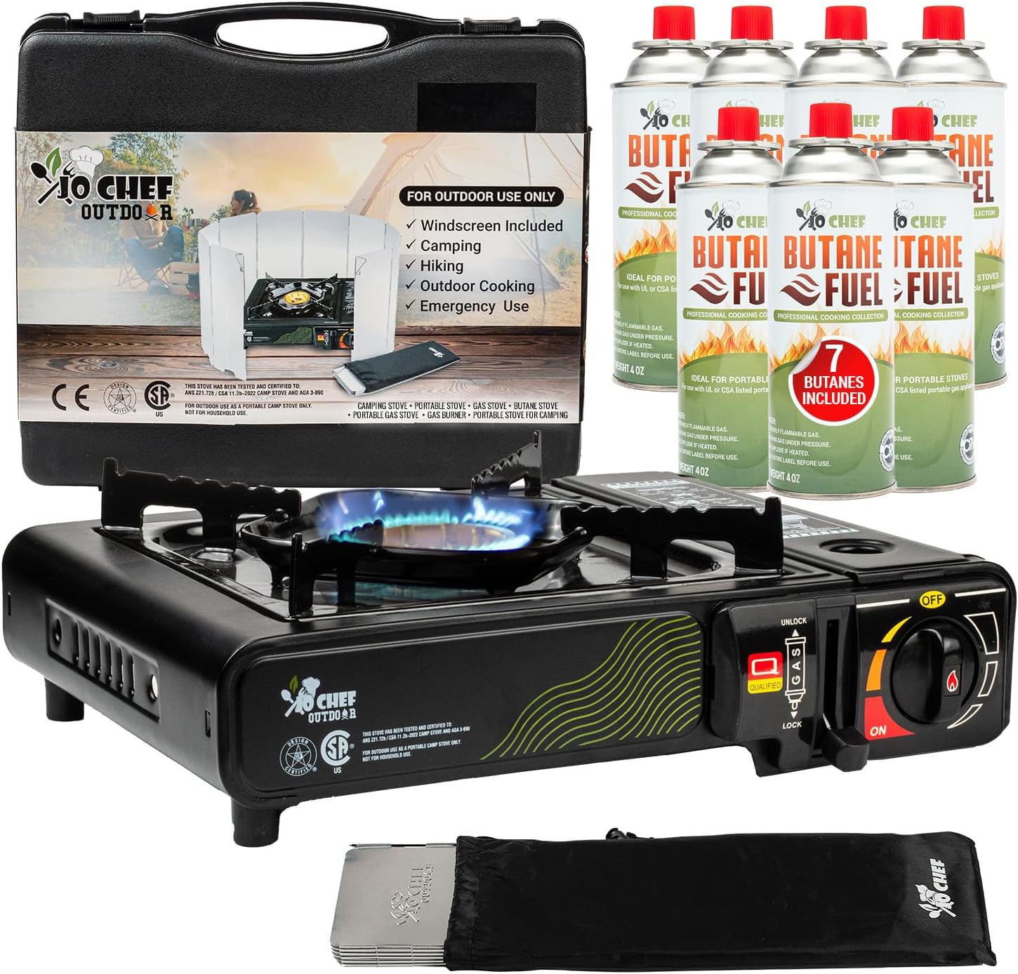 JoChef 9,500 BTU Portable Butane Camping Stove - Compact Outdoor Gas Stove for Backpacking, Hiking & Picnics