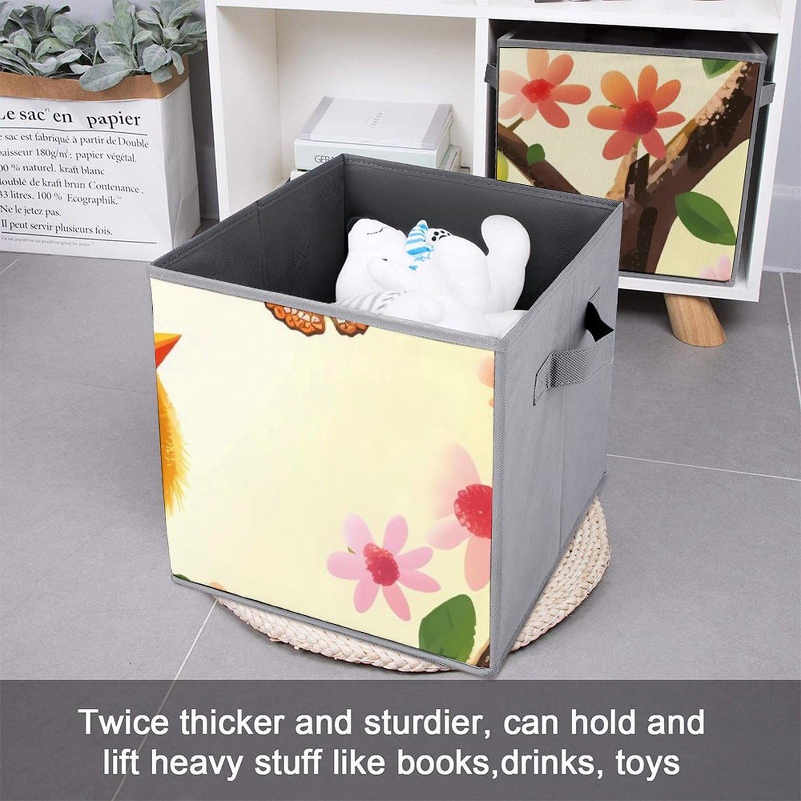 6-Pack Collapsible Storage Bins with Handles - Birds & Butterflies Design, Large Closet Organizer for Clothes, Toys, Blankets | Perfect for Bedroom, Nursery, Dorm & Home Organization