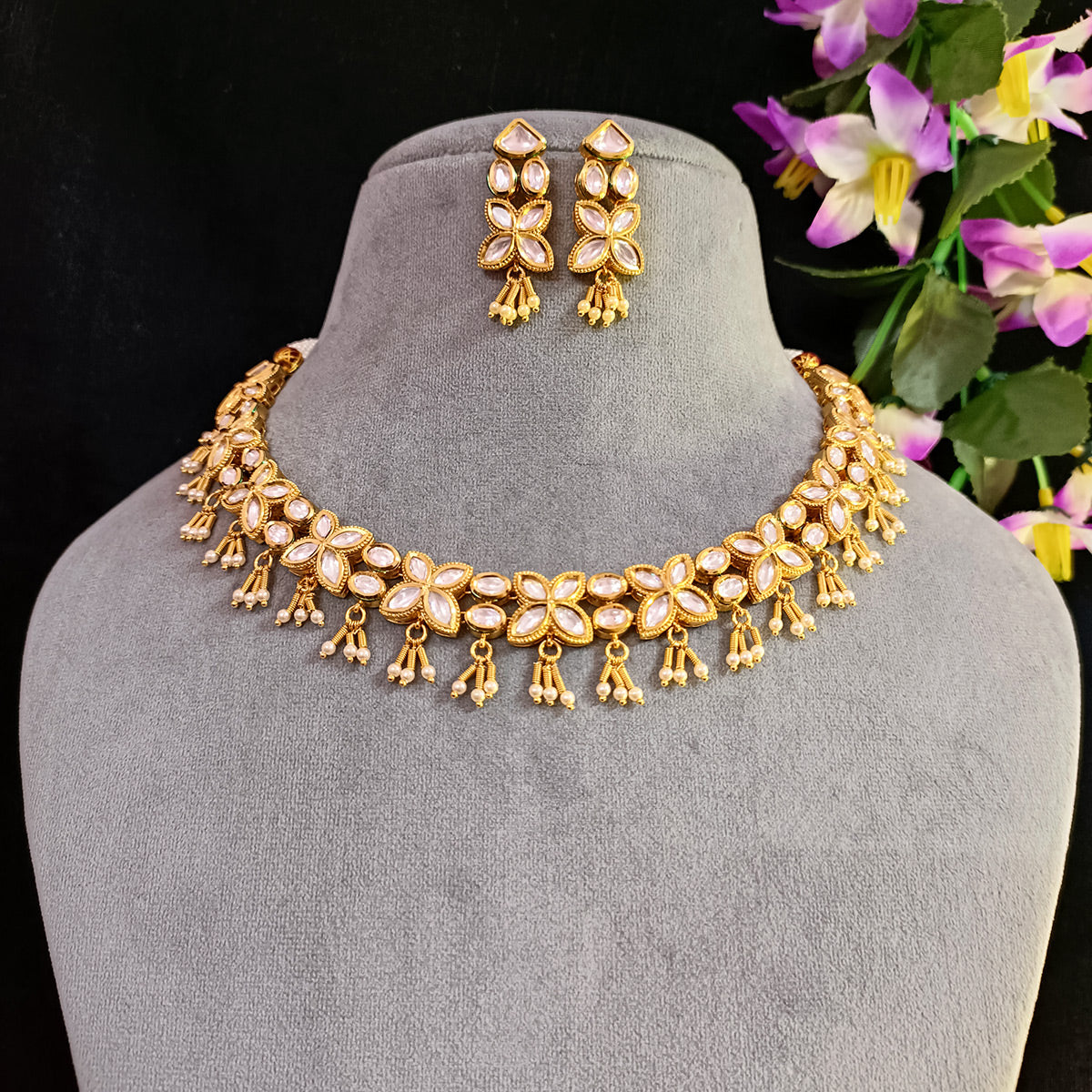 Luxury Gold Plated Royal Kundan Necklace and Earrings Set (D398) - Perfect for Weddings, Parties & Special Occasions