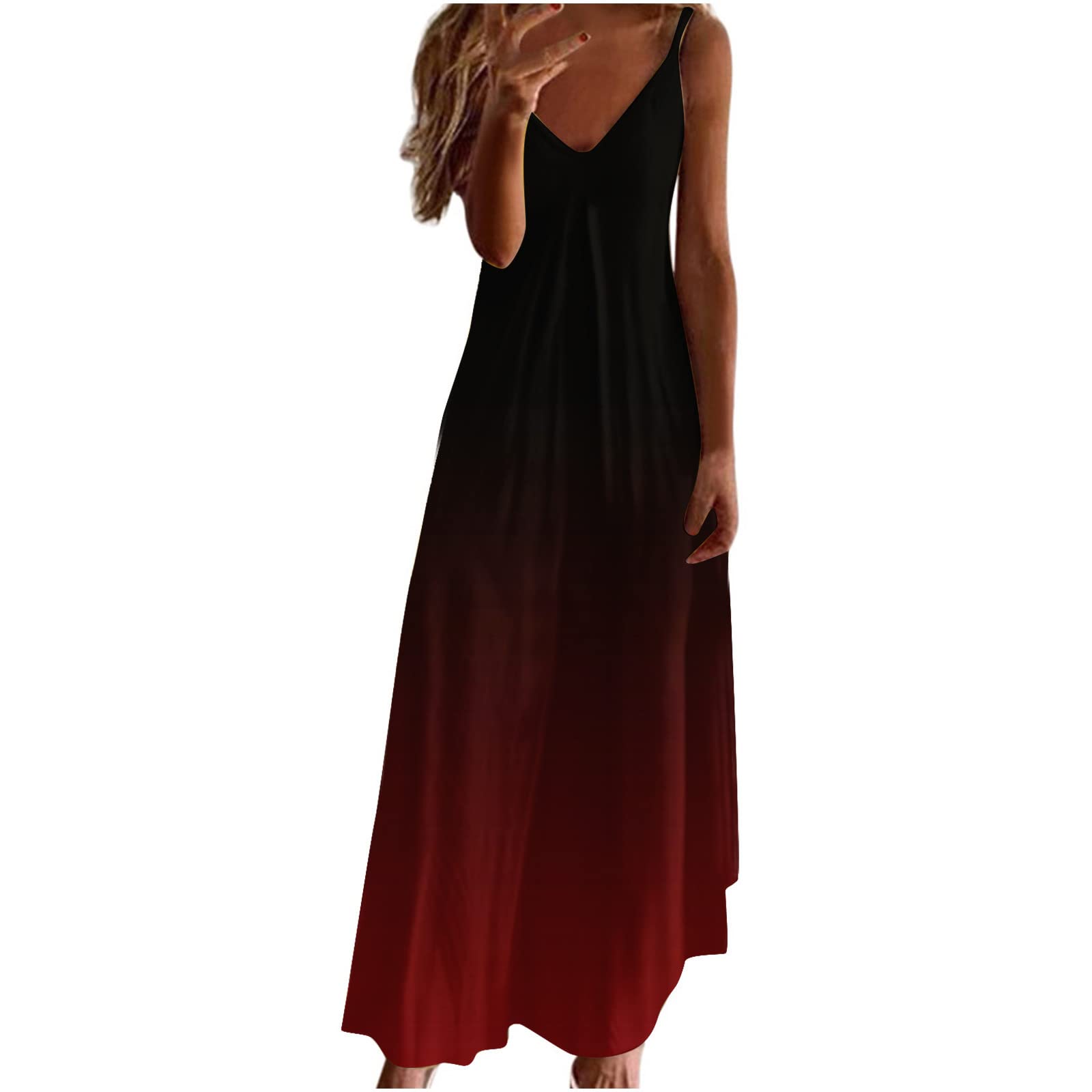 Anuyalue Women's Summer Maxi Dress 2022 - Sleeveless Spaghetti Strap Boho Floral Beach Dress with Sexy V Neck | Perfect for Casual Outings, Vacations & Date Nights