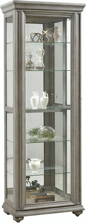 Antique Taupe Curio Cabinet - Vintage Display Case for Collectibles, Glass Shelves, Wooden Frame - Perfect for Showcasing China, Figurines & Home Decor in Living Room or Dining Room