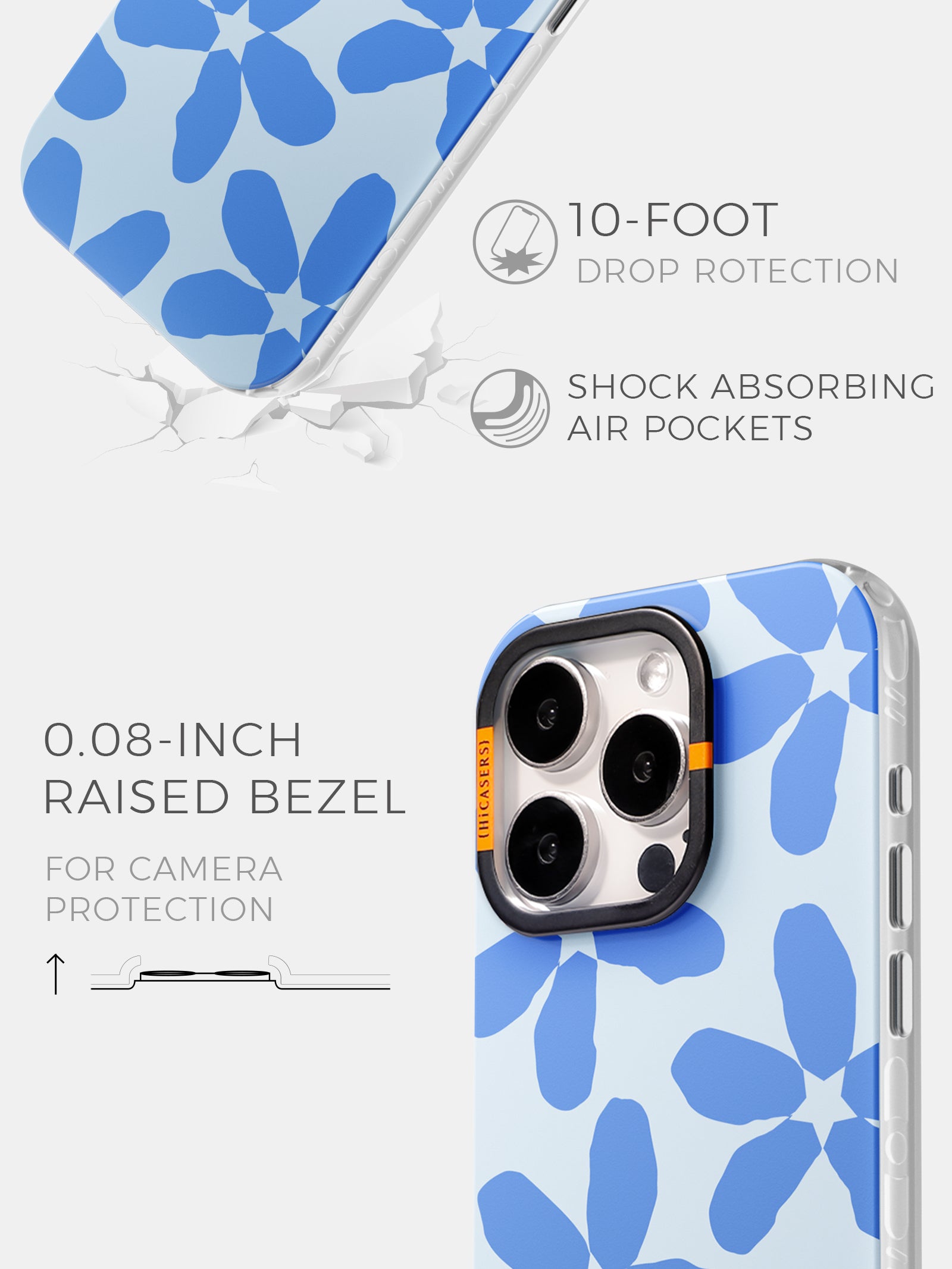 Starry Blossom Soft Blue Phone Case - Cute Floral Design Protective Cover for iPhone & Samsung - Perfect for Everyday Use, Travel & Gifting