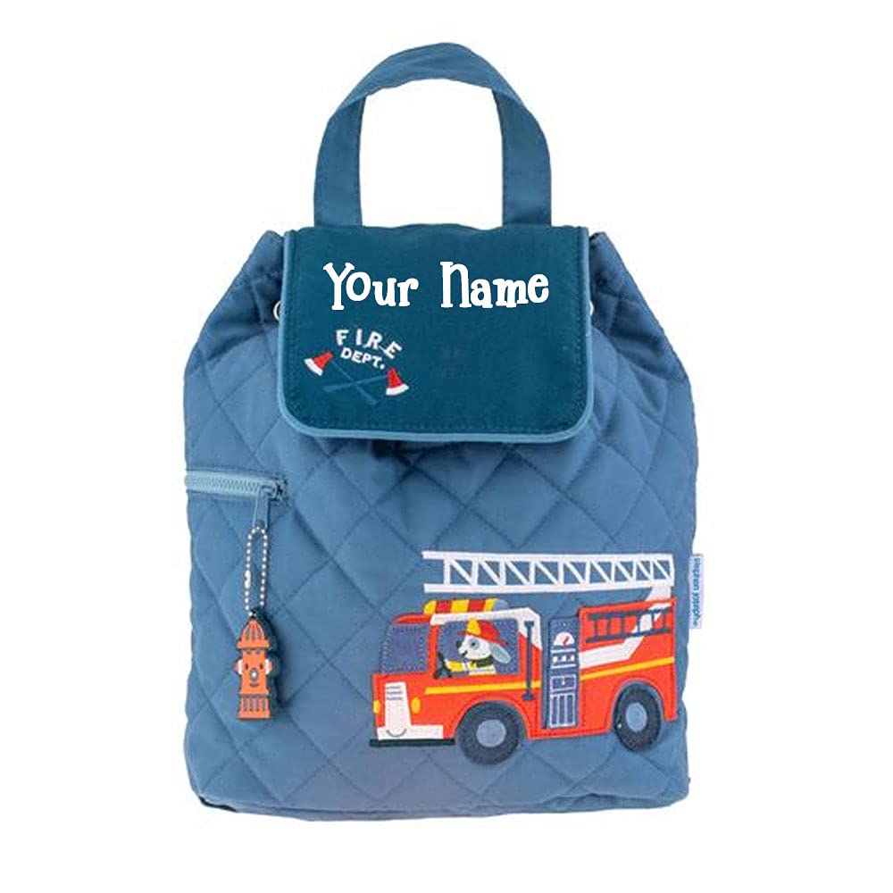 Custom Personalized Fire Truck Puppy Quilted Backpack - School Book Bag & Travel Tote with Name Embroidery | Perfect for Kids' Back-to-School, Daycare & Family Trips