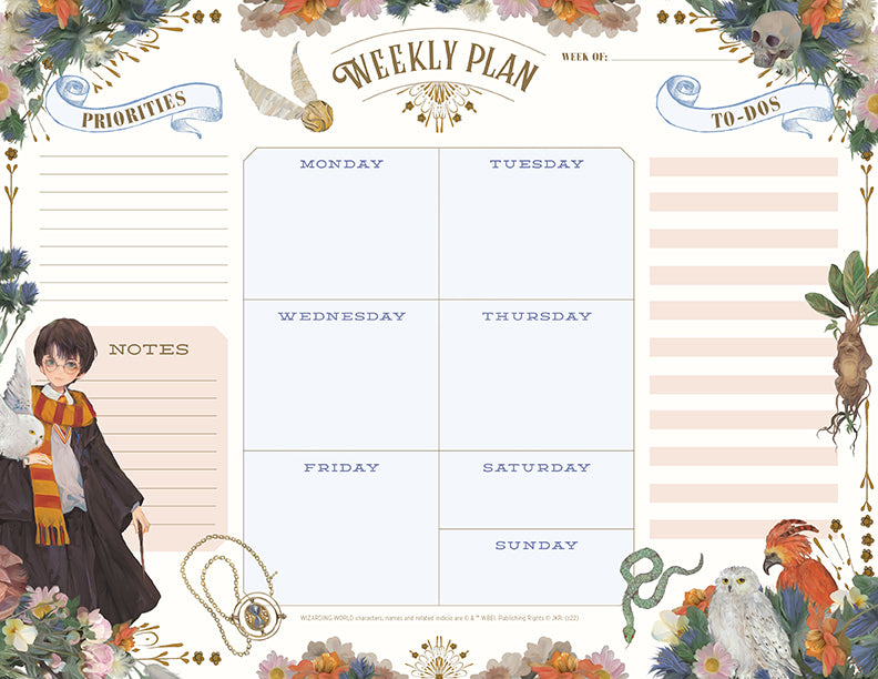 Harry Potter Floral Fantasy Weekly Planner Notepad - Cute & Magical Organizer for School, Office & Daily Planning | Perfect Gift for Fans