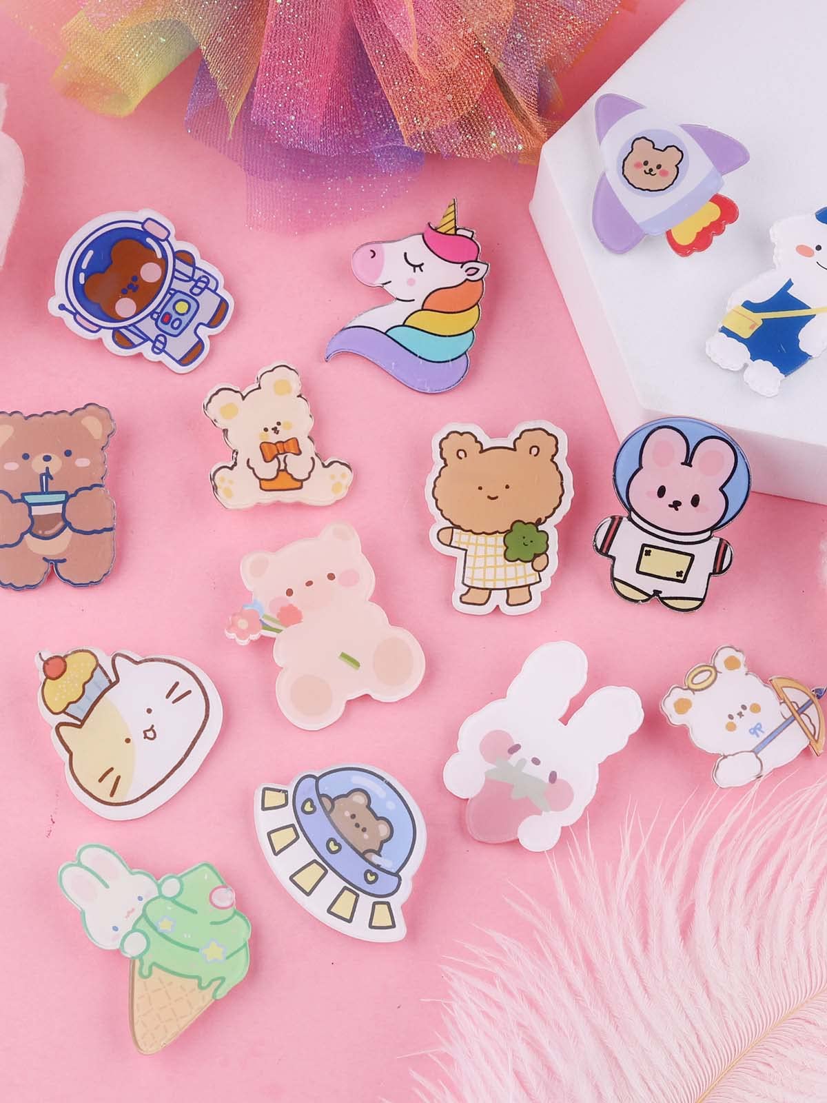 65 PCS Acrylic Cute Pins Set - Kawaii Animal Badges (Sheep, Rabbit, Dog, Bear) for Backpacks, Bags, Jackets & Hats - Aesthetic Cartoon Brooches for Girls - Perfect for School, Travel & Fashion Accessories