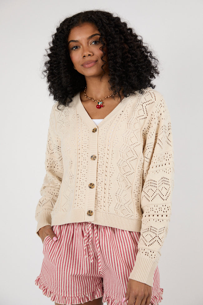 Lasting Impressions Taupe Open Knit Cardigan Sweater - Women's Lightweight Loose Fit Cover-Up - Perfect for Fall & Winter Layering, Office Wear, and Casual Outfits
