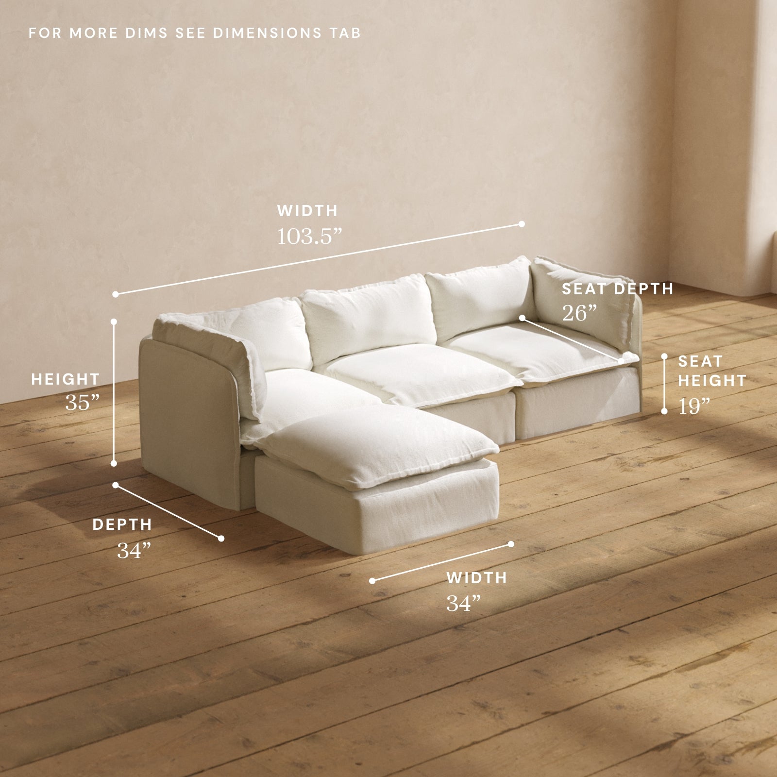 Premium Modular Performance 3-Seater Sectional Sofa in Eggshell White | Ultra-Soft Deluxe Blend Fabric | Perfect for Living Room, Family Room & Home Theater Comfort