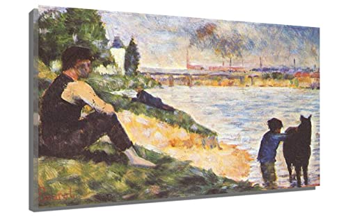 Georges Seurat Horse Painting Framed Canvas Wall Art - 31x50 inch (80x130cm) Ready to Hang Home Decor for Bedroom, Living Room & Kitchen | Perfect for Boys Room Decor & Modern Interior Design