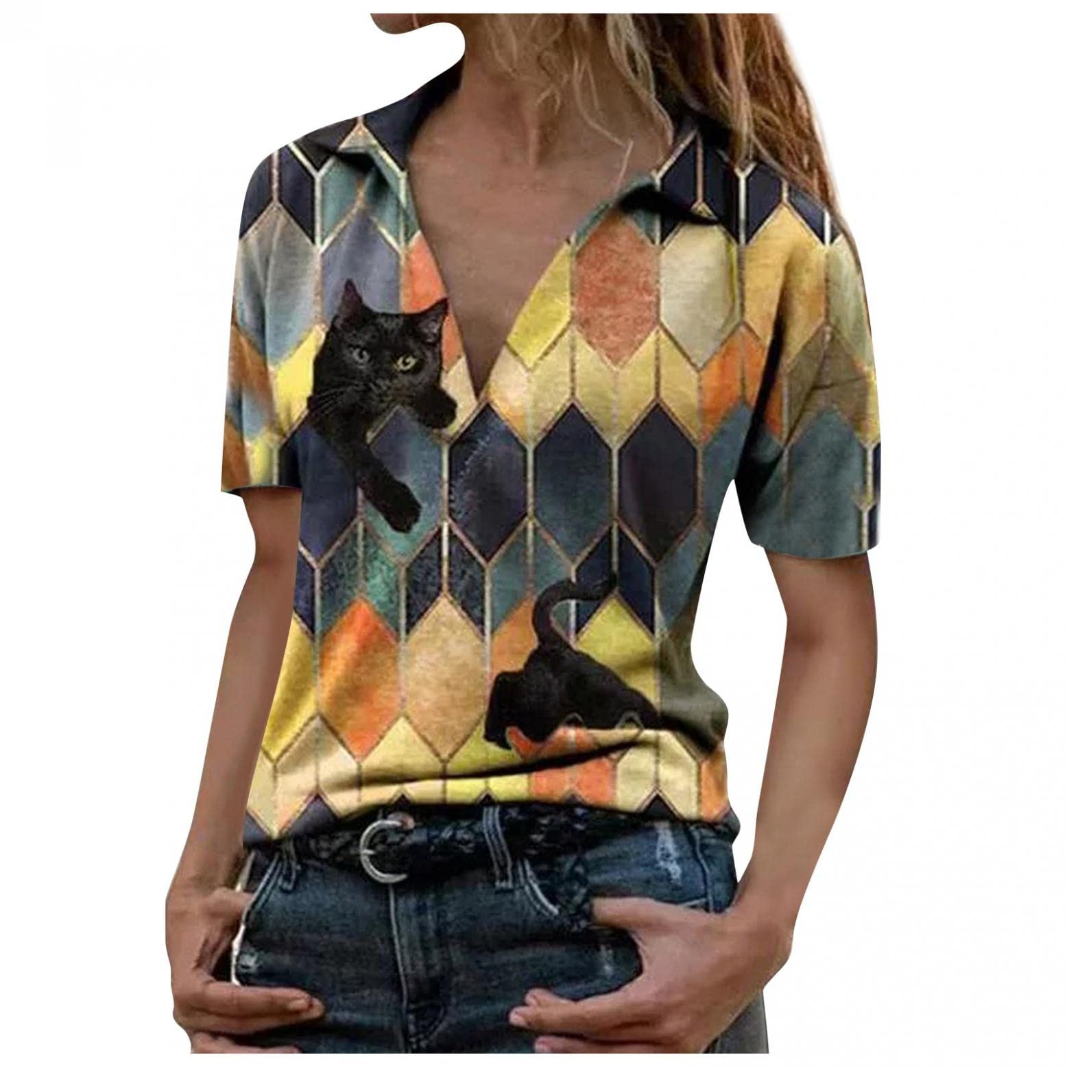 Trendy Women's Summer Tops - V-Neck Short Sleeve Printed T-Shirts & Fashion Blouses | Casual Wear, Beach Outfits, and Everyday Style
