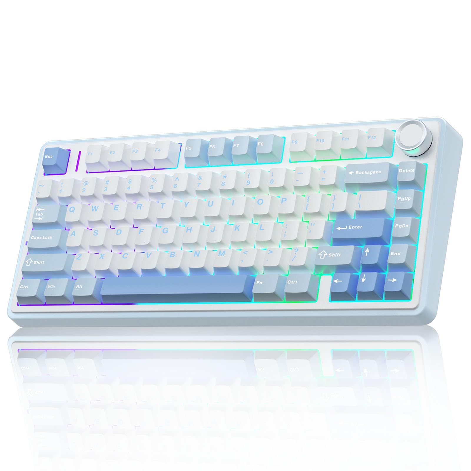 AULA F75 75% Wireless Mechanical Keyboard - RGB Backlit, Hot Swappable, Greywood Switches for Gaming & Typing (Sea Salt Blue)