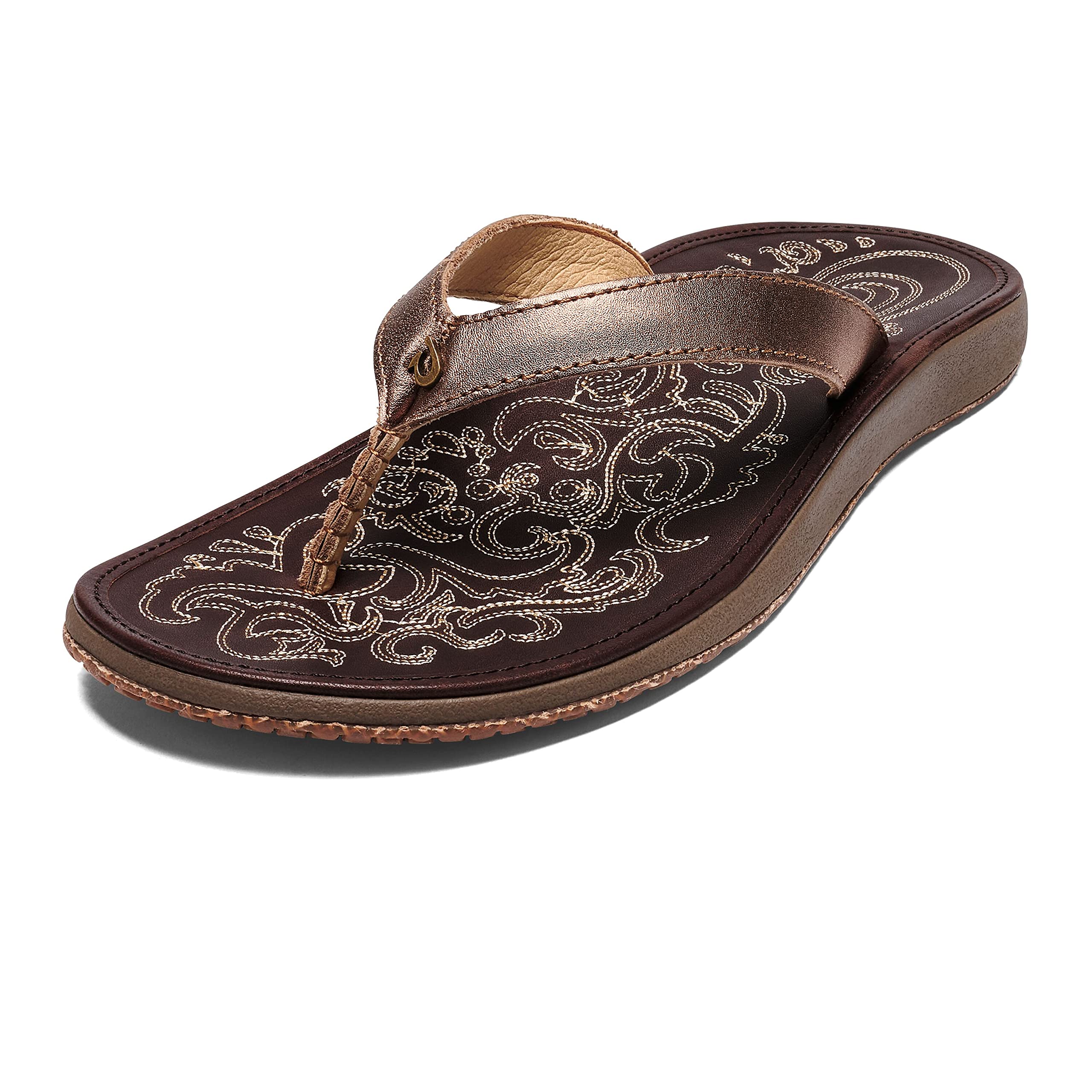 OLUKAI Paniolo Women's Beach Sandals - Distressed Full-Grain Leather Flip Flops with Wet Grip Soles & Compression Molded Footbed - Perfect for Beach, Pool, and Summer Vacation Wear