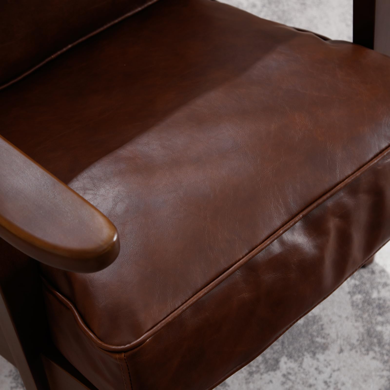 Mid Century Modern Accent Chairs Set of 2 - PU Leather Upholstered Armchairs with Solid Wood Frame for Living Room, Bedroom & Reading Nook - Elegant Brown Lounge Chairs for Home Decor & Relaxation