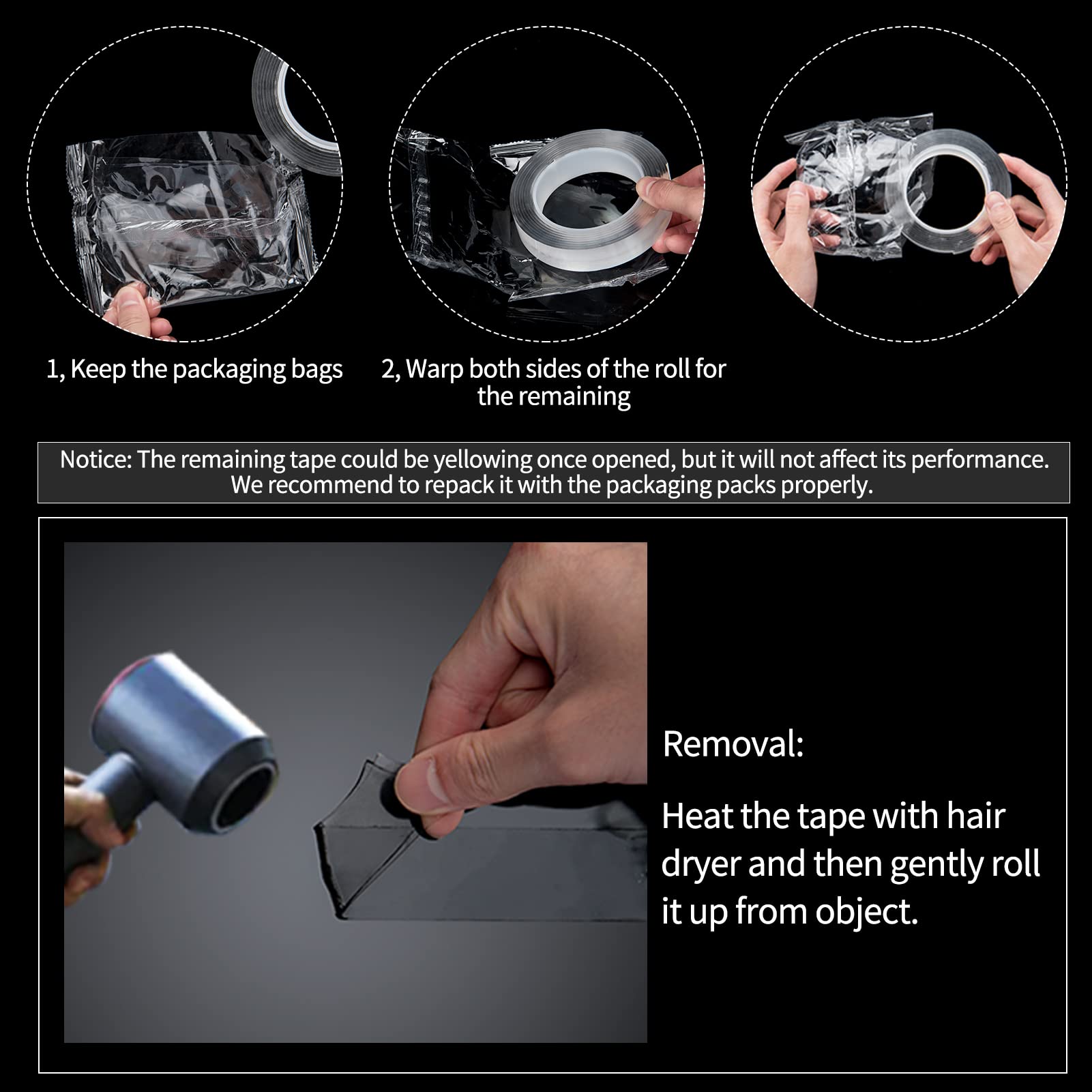Art3d 10FT Double-Sided Mounting Tape - Heavy Duty Removable Adhesive Foam Strips for Hanging Pictures, Posters, Mirrors & Home Decor - Clear Transparent Strong Hold - Perfect for Walls, Doors, Glass & Smooth Surfaces
