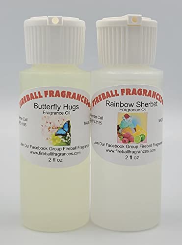 2 Pack Butterfly Hugs & Rainbow Sherbet Fireball Fragrances - 2 Oz Scented Oil Bottles for Home, Office & Car Aromatherapy