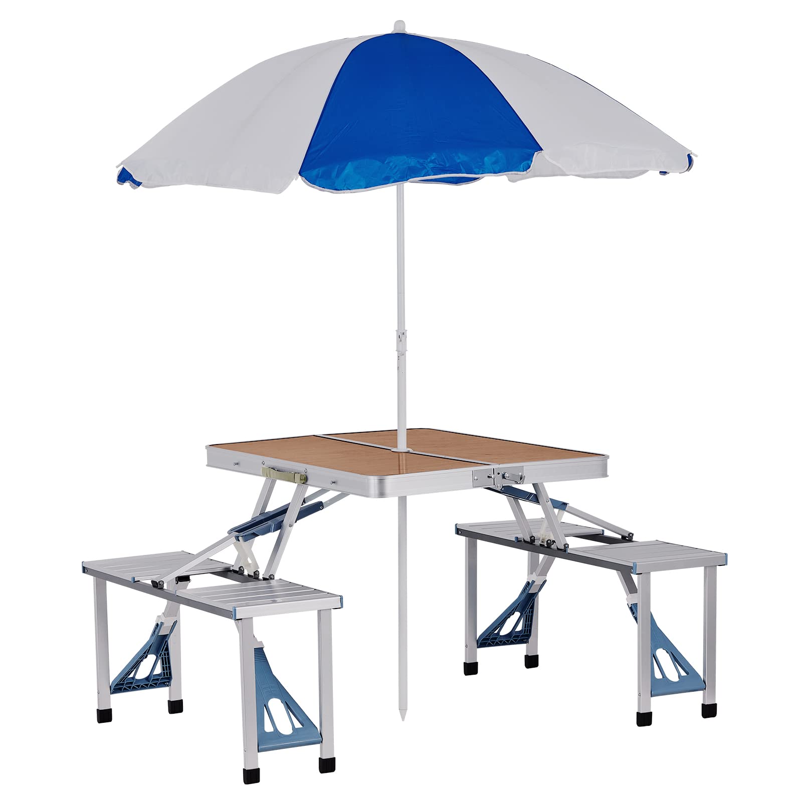 Portable Folding Picnic Table Set with 4 Chairs & Umbrella Hole - Lightweight Bamboo Camping Table for Beach, Patio, Garden, Yard - Perfect for Outdoor BBQ, Travel, Parties & Family Gatherings