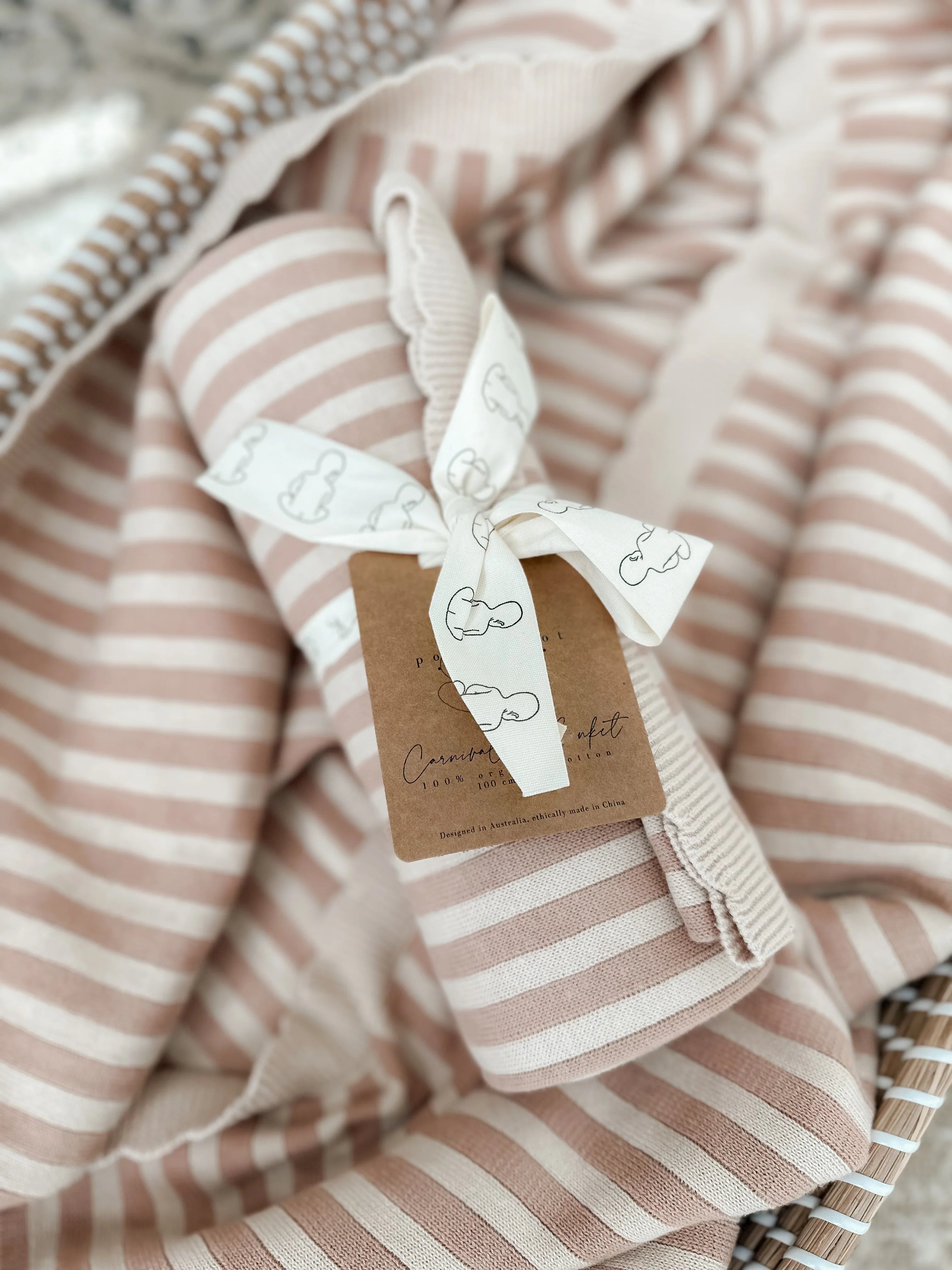 Pop Ya Tot Organic Cotton Baby Blanket - Soft & Hypoallergenic - Blush Carnival - Perfect for Nursery, Swaddling & Stroller Use