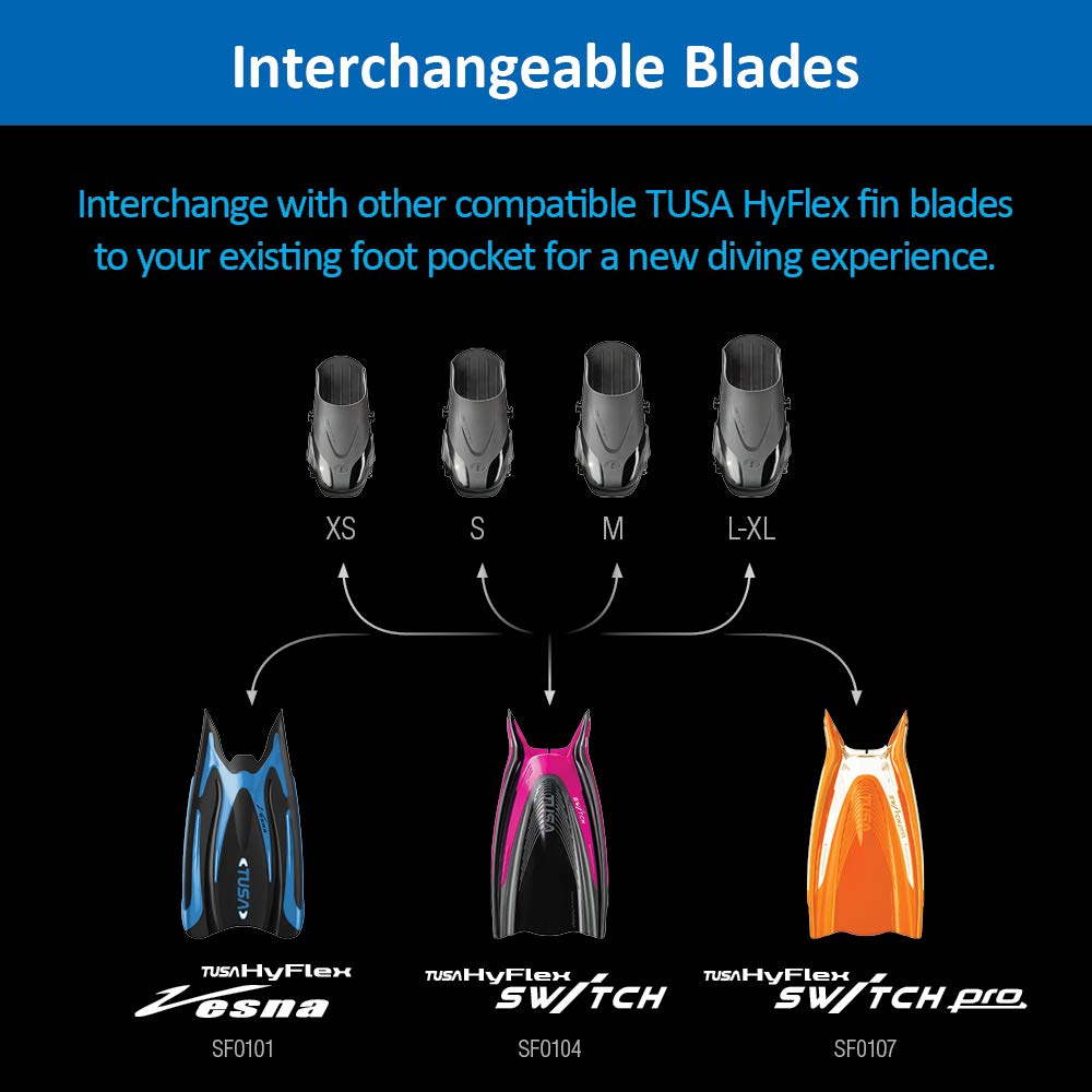 TUSA SF-0107 Hyflex Switch Pro Scuba Diving Fins - Lightweight Swim Fins for Snorkeling, Spearfishing & Underwater Exploration | Comfortable Foot Pocket & Adjustable Straps