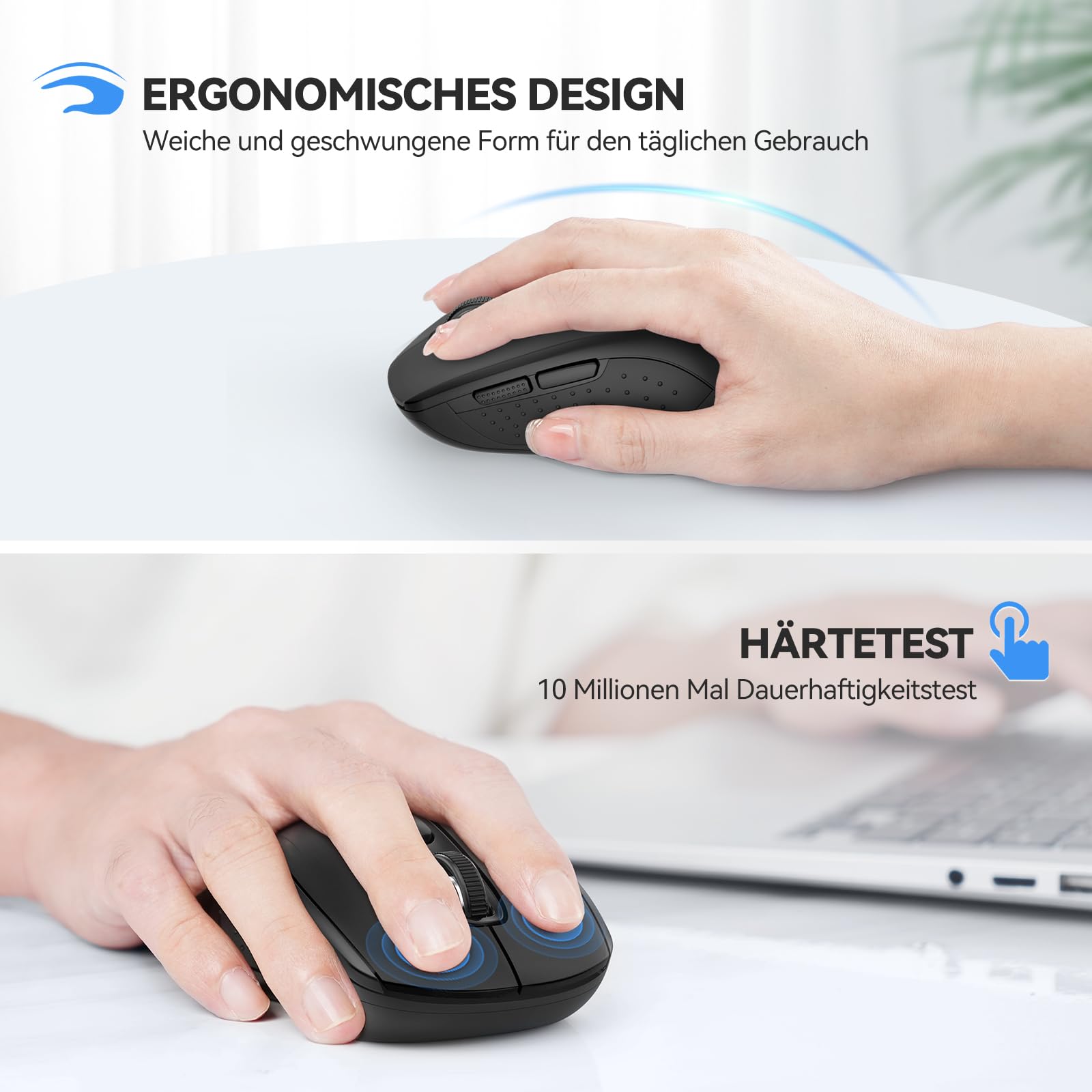 TECKNET Wireless Bluetooth Mouse, 4000 DPI Tri-Mode (BT 5.0/3.0 + 2.4GHz) with USB Receiver, Ergonomic Portable Mouse for Laptop, PC, Mac OS, Android, Windows - Black | Perfect for Office, Gaming & Travel Use