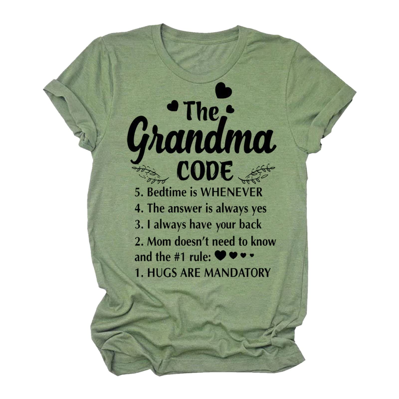 Women's Letter Print T-Shirts - The Grandma Code Casual Short Sleeve Top | Mom Life Shirt | Cute Graphic Tee for Everyday Wear | Perfect for Mother's Day, Family Outings & Casual Occasions