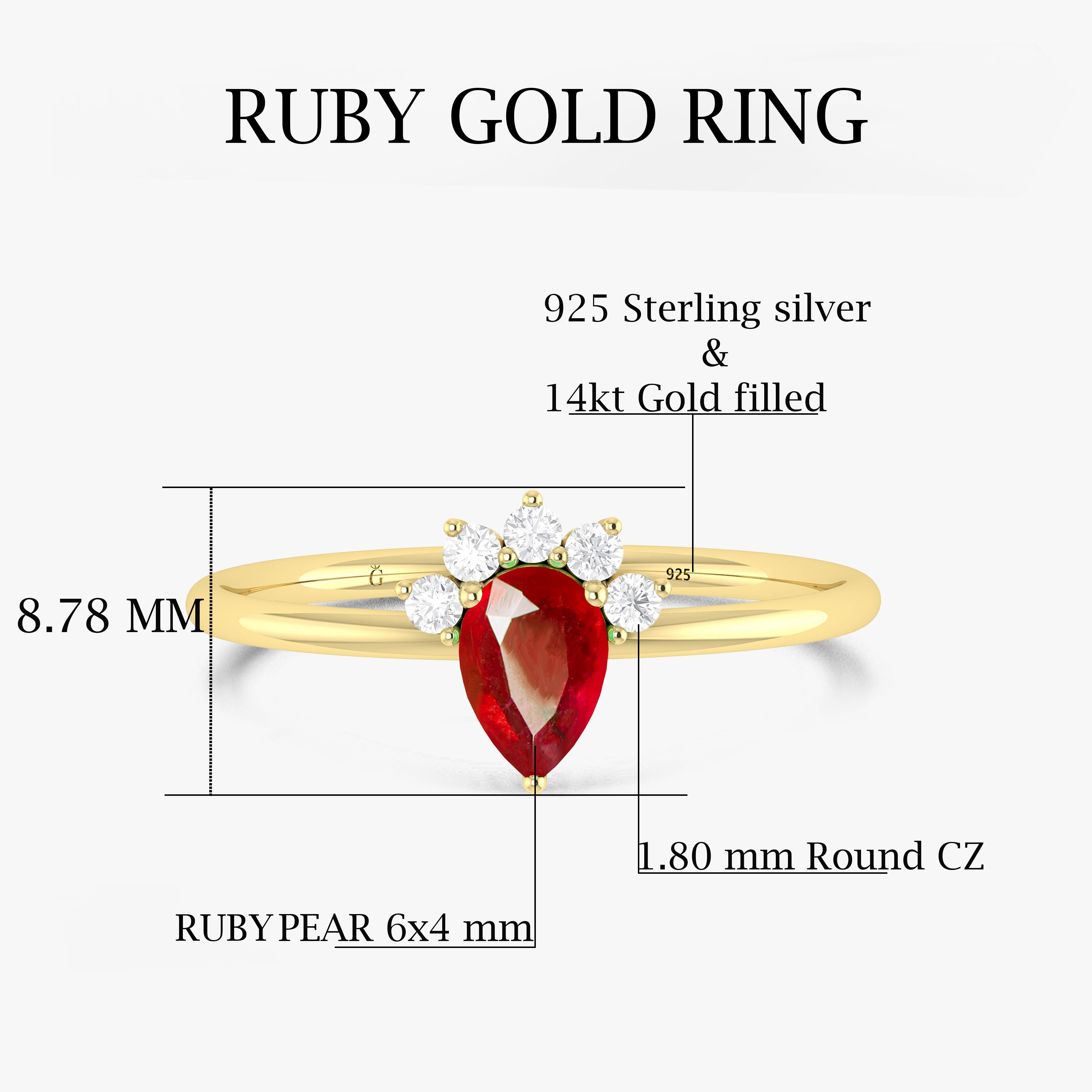 Authentic Red Ruby Pear Gemstone Ring for Women - Elegant Jewelry Gift for Engagement, Wedding & Special Occasions