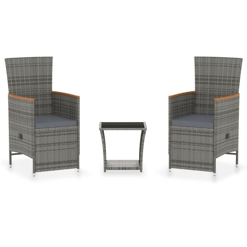 DbHFgjMN 3-Piece Outdoor Sectional Sofa Set with Cushions - Gray Poly Rattan Patio Furniture for Garden, Backyard & Poolside - Weather-Resistant & Easy to Maintain Lounge & Dining Set