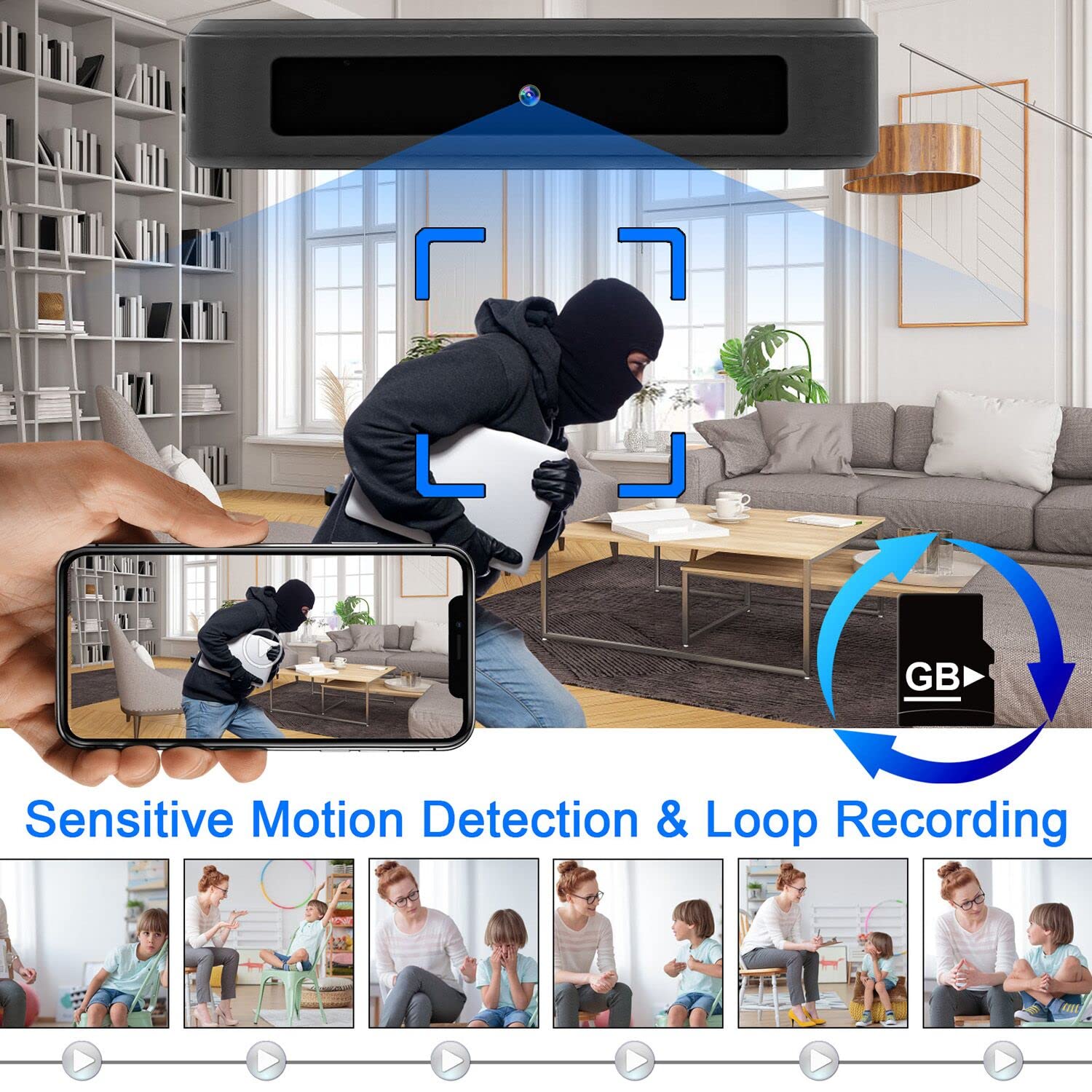Spy Camera 64GB 10000mAh - HD 1080P Hidden Camera with Motion Detection, Night Vision & Gravity Sensor - Portable Covert Security Cam for Home, Office & Nanny Monitoring - No App Needed