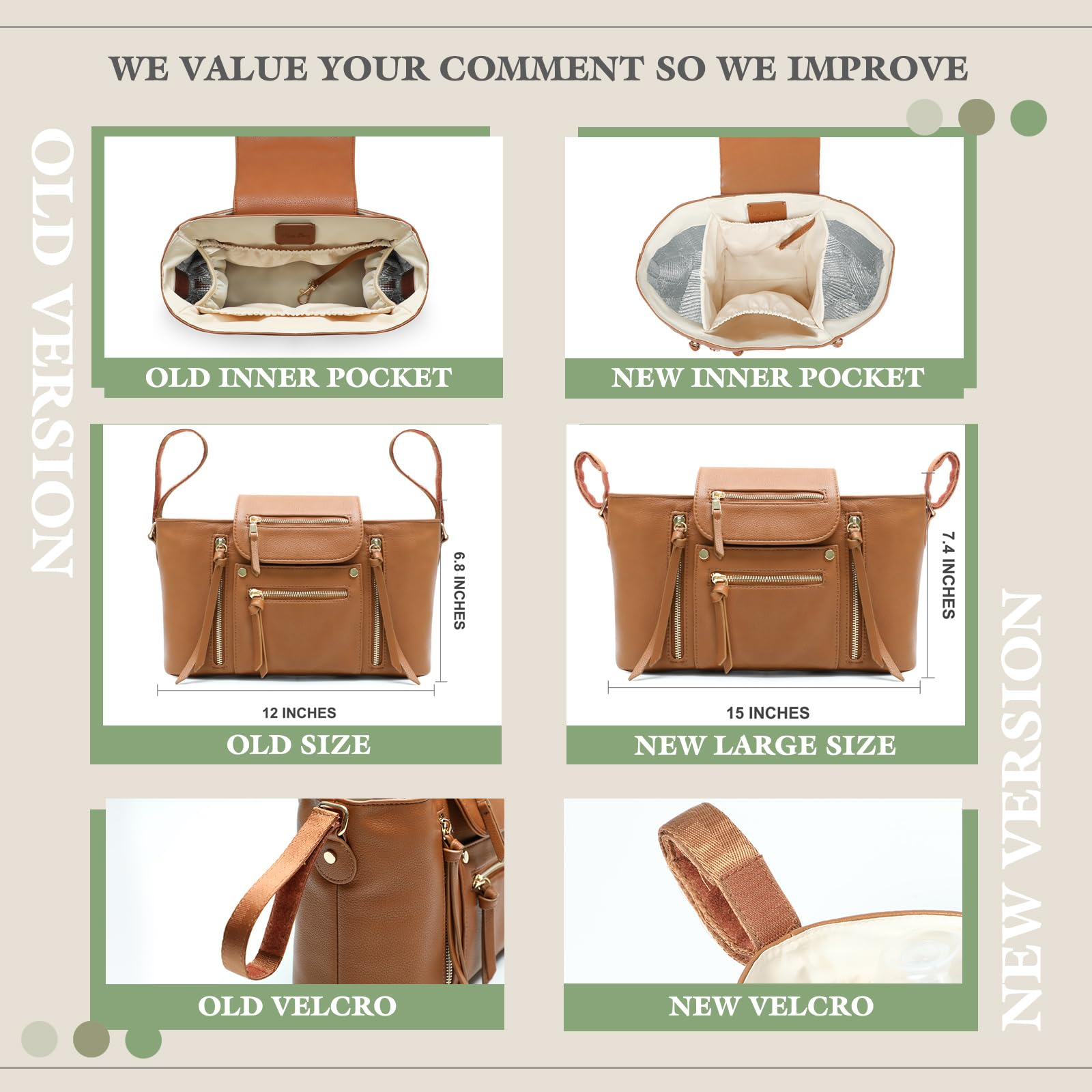 Miss Fong Premium Leather Diaper Bag Tote - Stylish Baby Bag & Stroller Organizer for Moms | Perfect for Travel, Shopping & Daily Outings with Baby Essentials