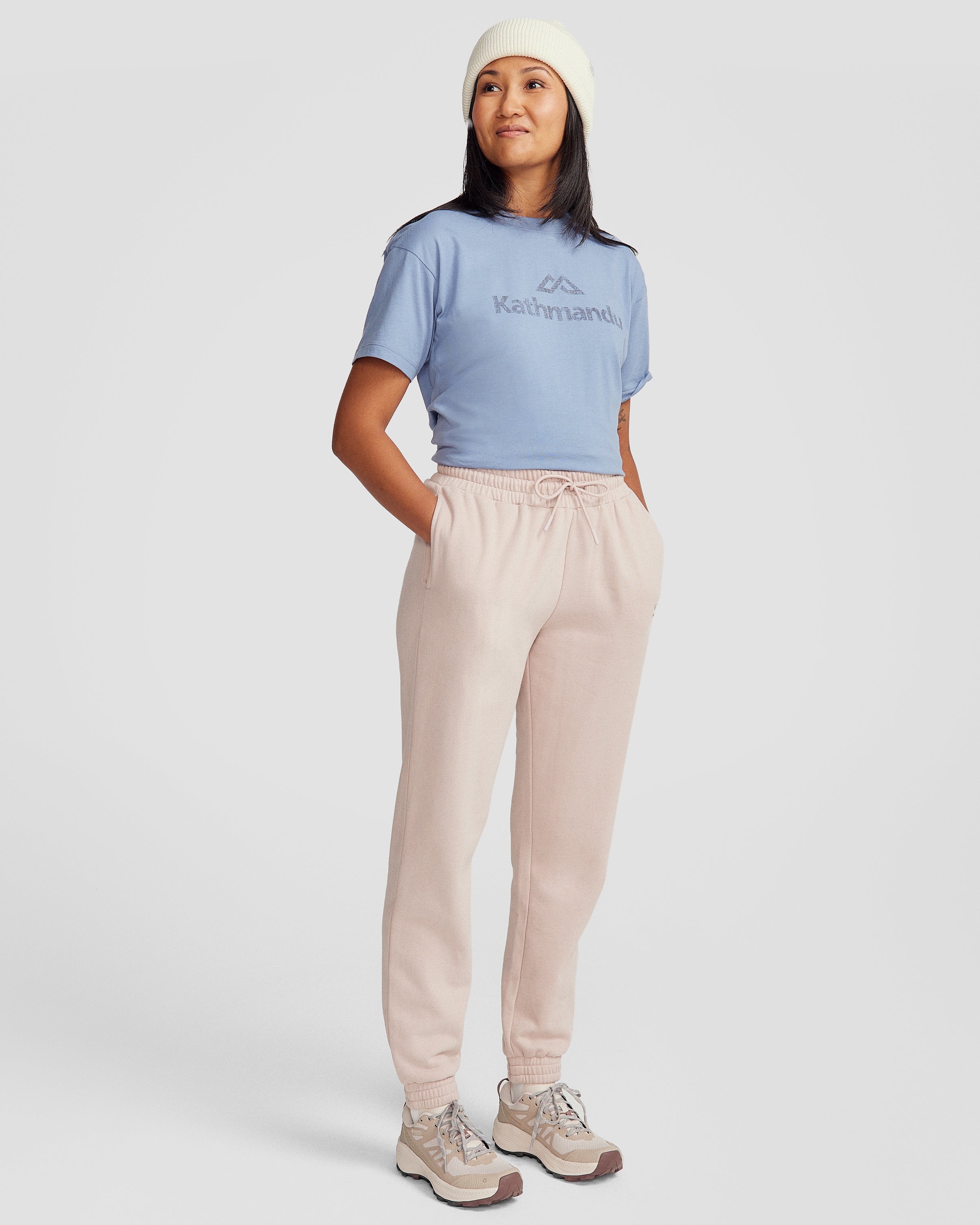 Women's Heritage Logo Slouchy Brushed Joggers - Light Taupe Comfortable Lounge Pants for Yoga, Running & Casual Wear