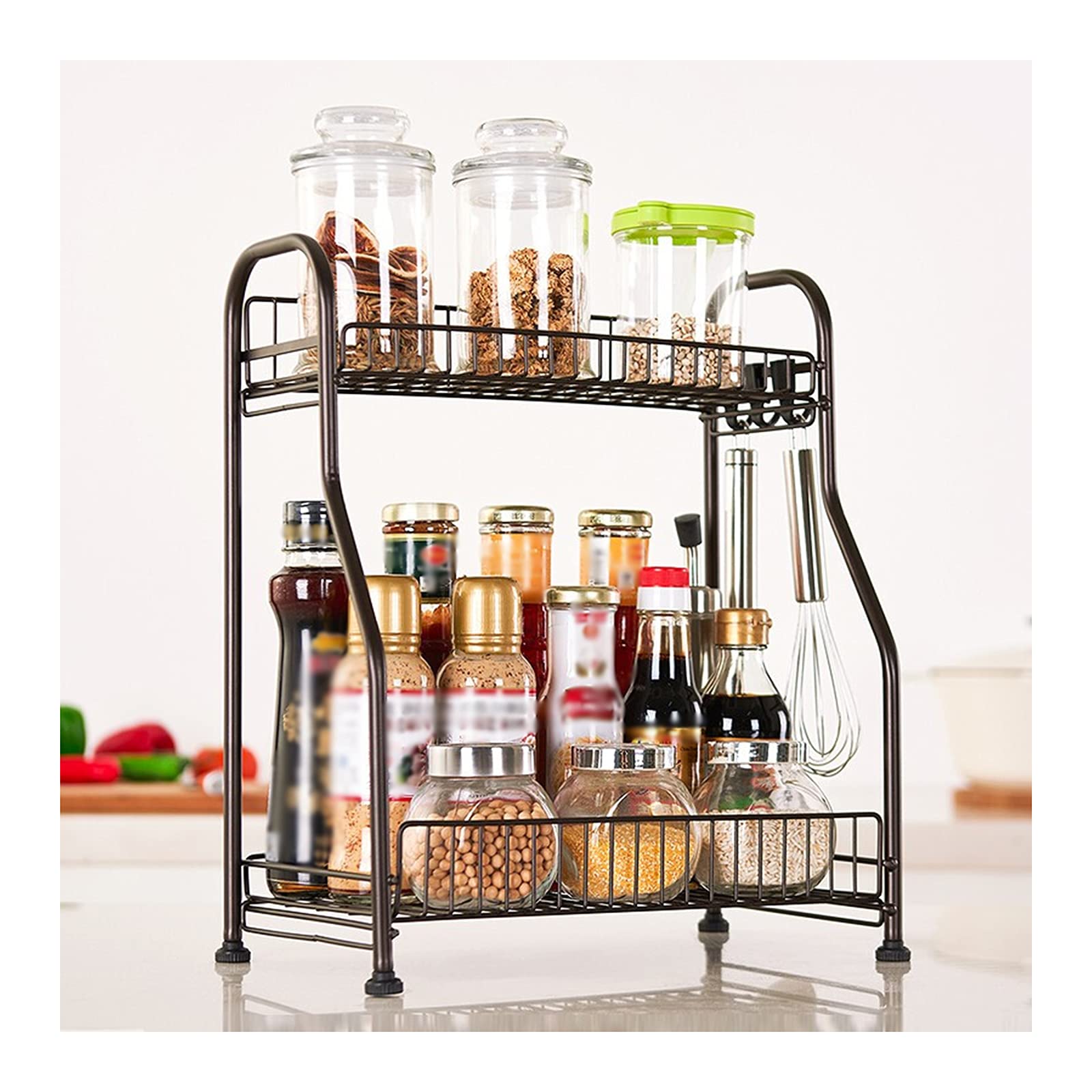 TOMYEUS Multifunctional Kitchen Spice Rack Organizer - 3-Tier Space Saving Storage Shelf for Spice Jars, Bottles & Seasonings - Perfect for Countertop, Pantry & Cabinet Organization - Durable Home Decor & Kitchen Accessory