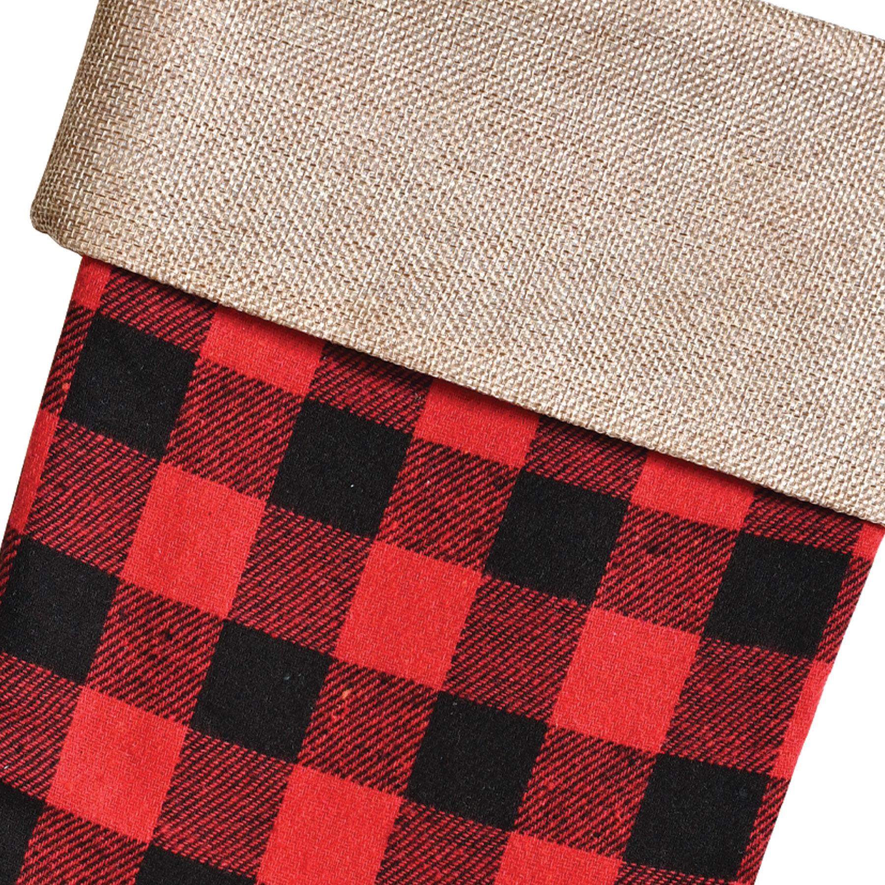 12 Pack Christmas Stockings - Red and Black Plaid Holiday Stockings for Fireplace Decor, Gift Giving & Festive Home Decorations