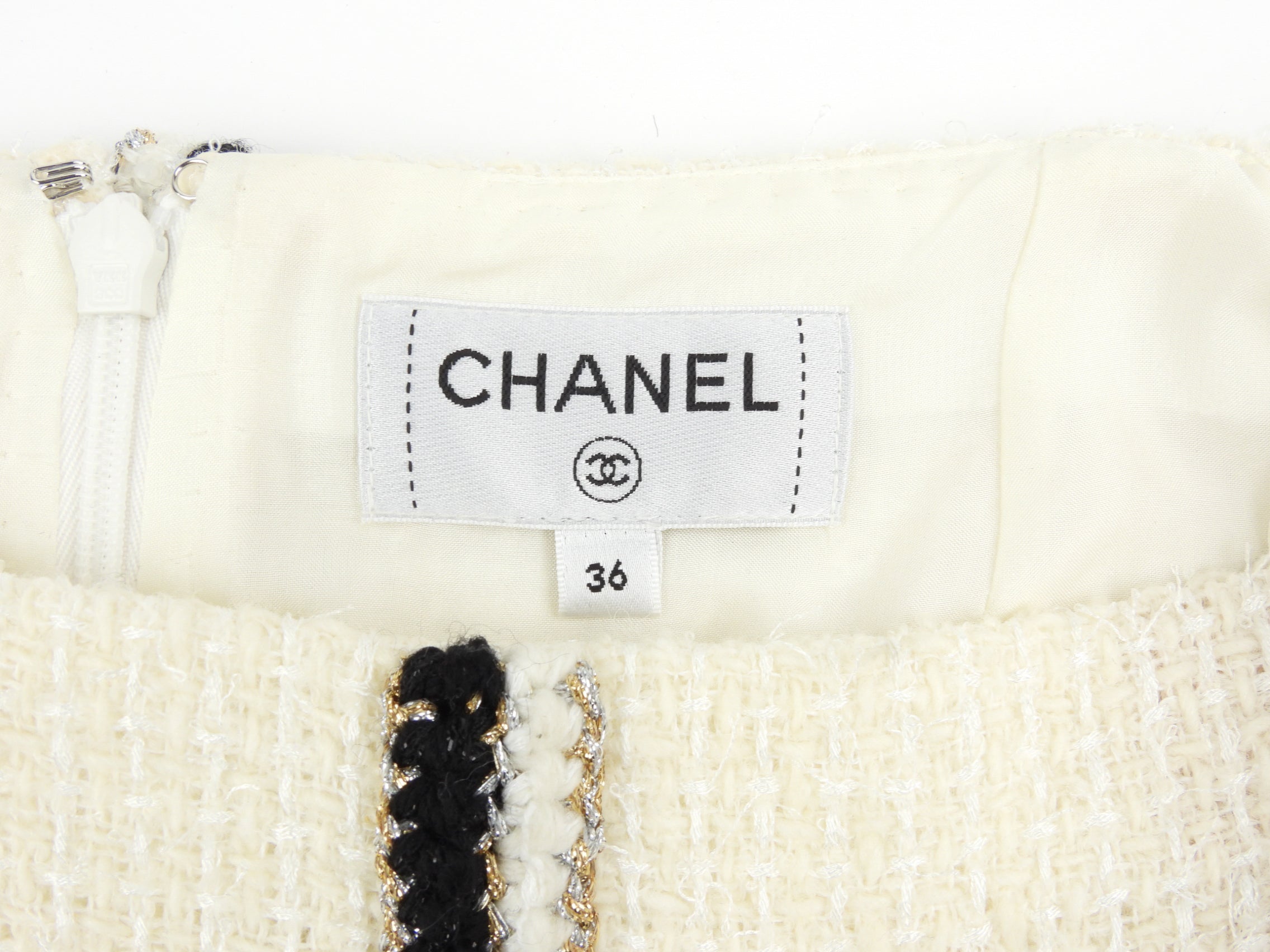 Chanel 20A Black Cream Gold Wool Tweed Double Breasted Jacket Skirt Suit Set FR38 | Luxury Women's Fashion Outfit for Business Meetings & Special Occasions