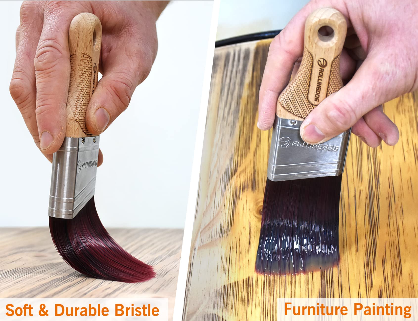 ROLLINGDOG 2 Inch Small Paint Brush Set of 2 - Premium Paint Brushes for Walls, Furniture, Cutting in Edges & Detailed Painting - Perfect for Home DIY Projects, Crafts & Touch Ups