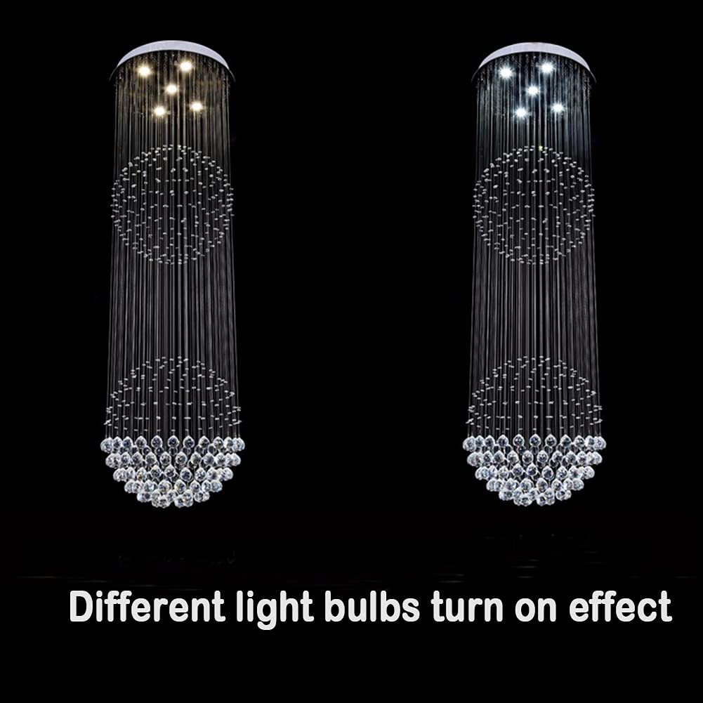 Modern K9 Crystal Raindrop Chandelier Pendant Light - Chrome Silver Round Sphere Flush Mount LED Ceiling Lamp (5-Lights, D20